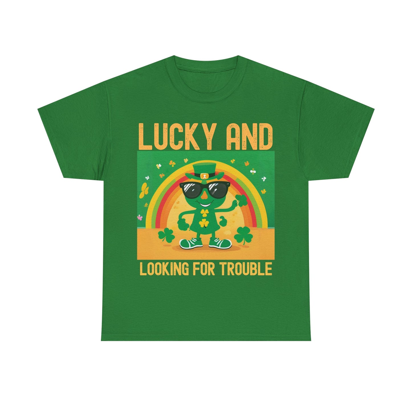 Lucky and Looking for Trouble Unisex Heavy Cotton Tee - Perfect for St. Patrick's Day Fun!