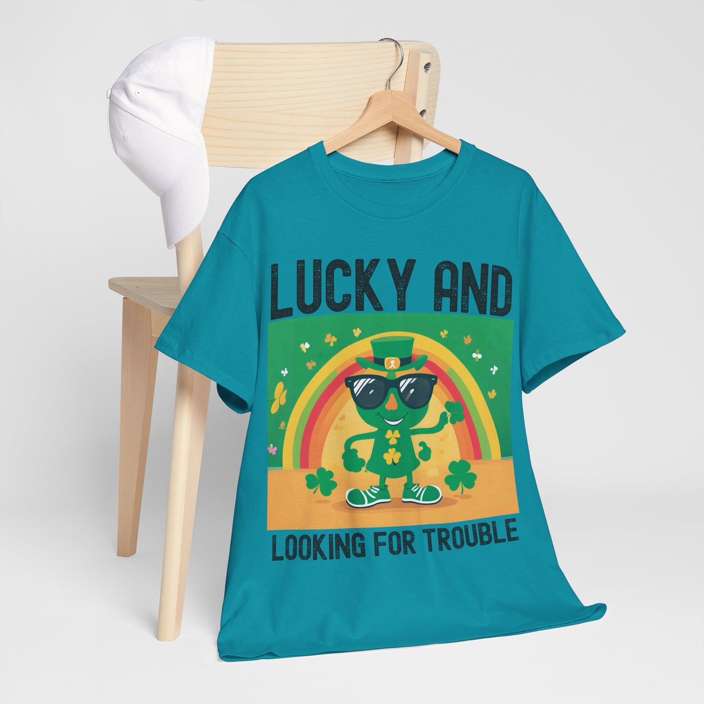 Lucky and Looking for Trouble Unisex Heavy Cotton Tee - Perfect for St. Patrick's Day Fun!