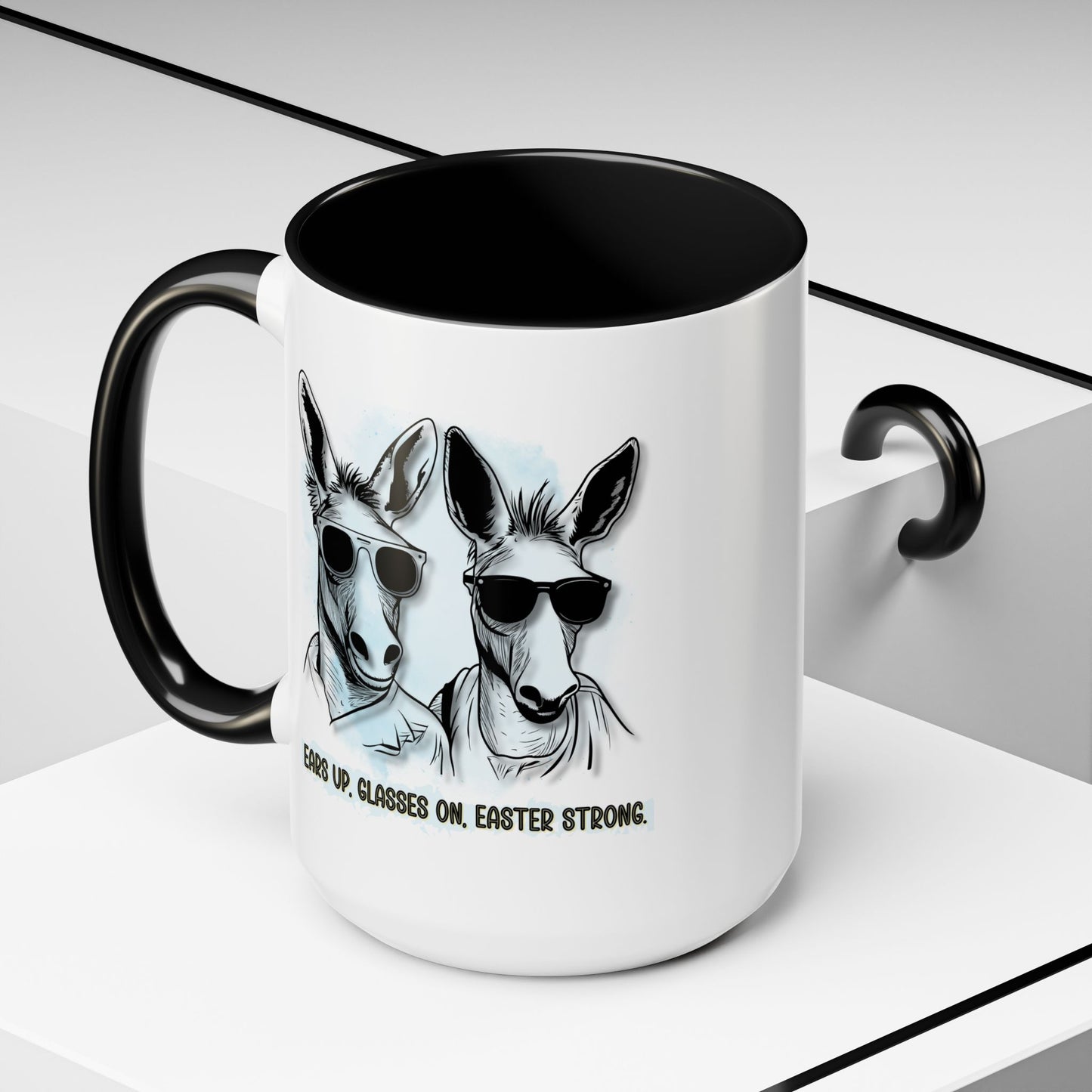 🐰✨ “Ears Up, Glasses On, Easter Strong” Accent Coffee Mug (11, 15oz)