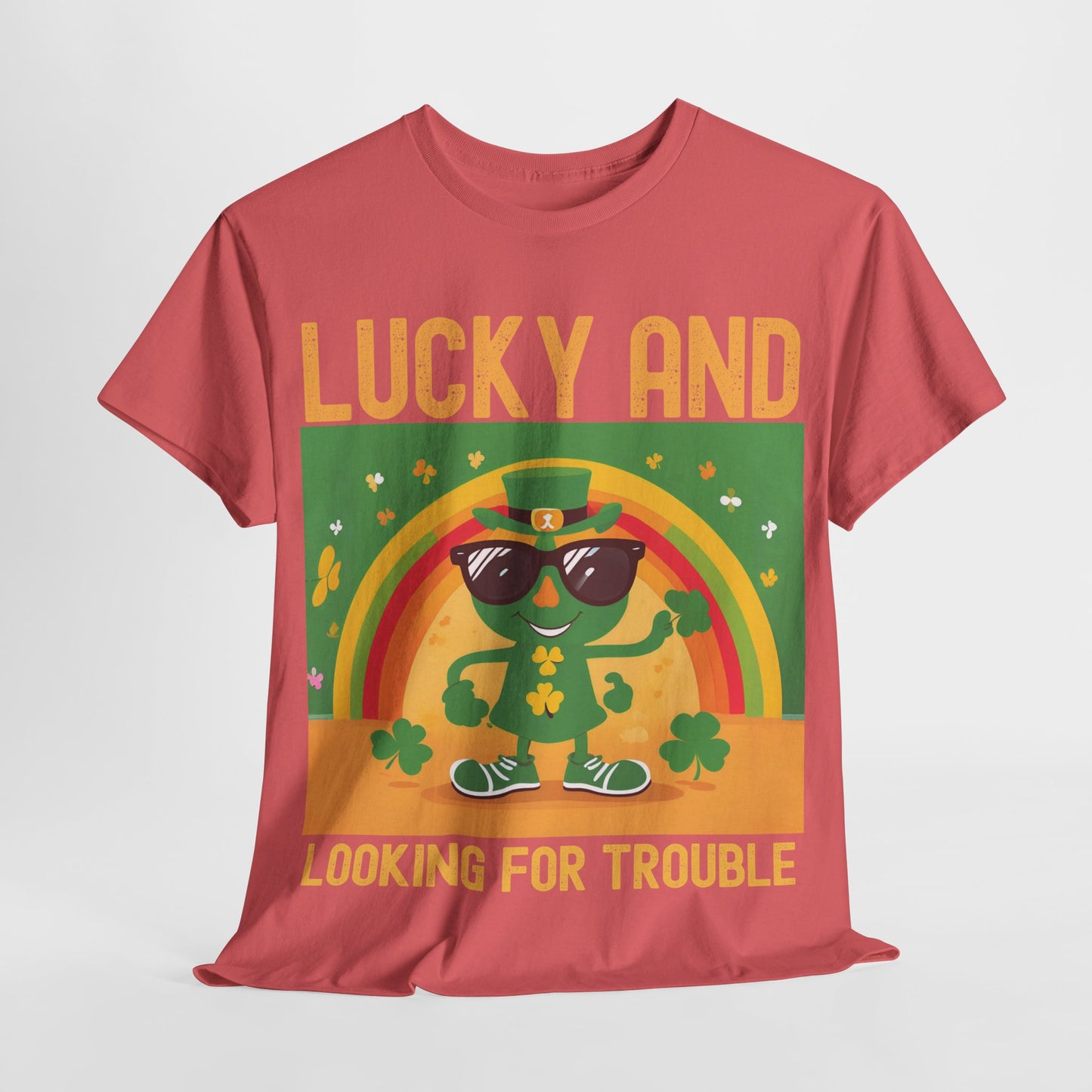 Lucky and Looking for Trouble Unisex Heavy Cotton Tee - Perfect for St. Patrick's Day Fun!