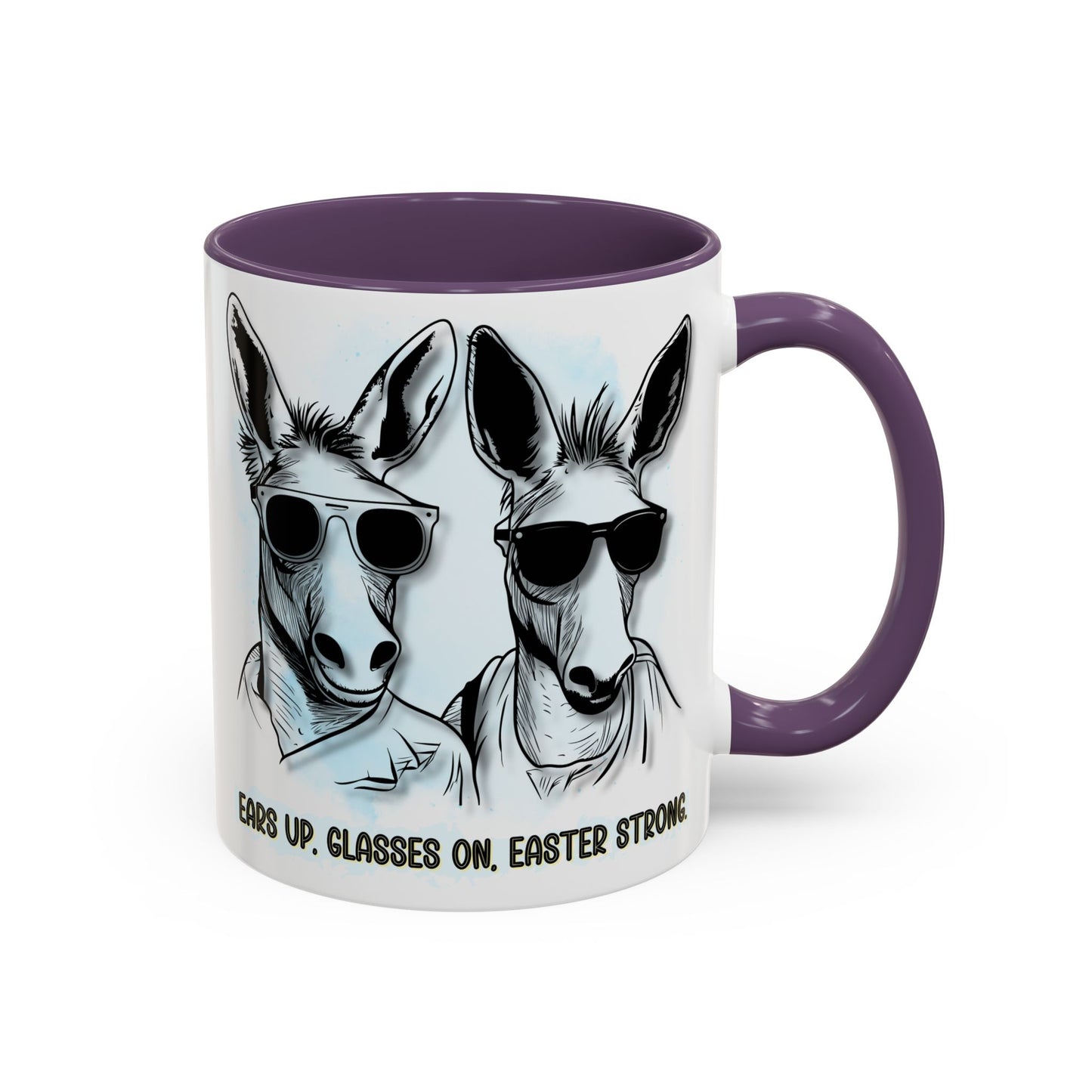 🐰✨ “Ears Up, Glasses On, Easter Strong” Accent Coffee Mug (11, 15oz)