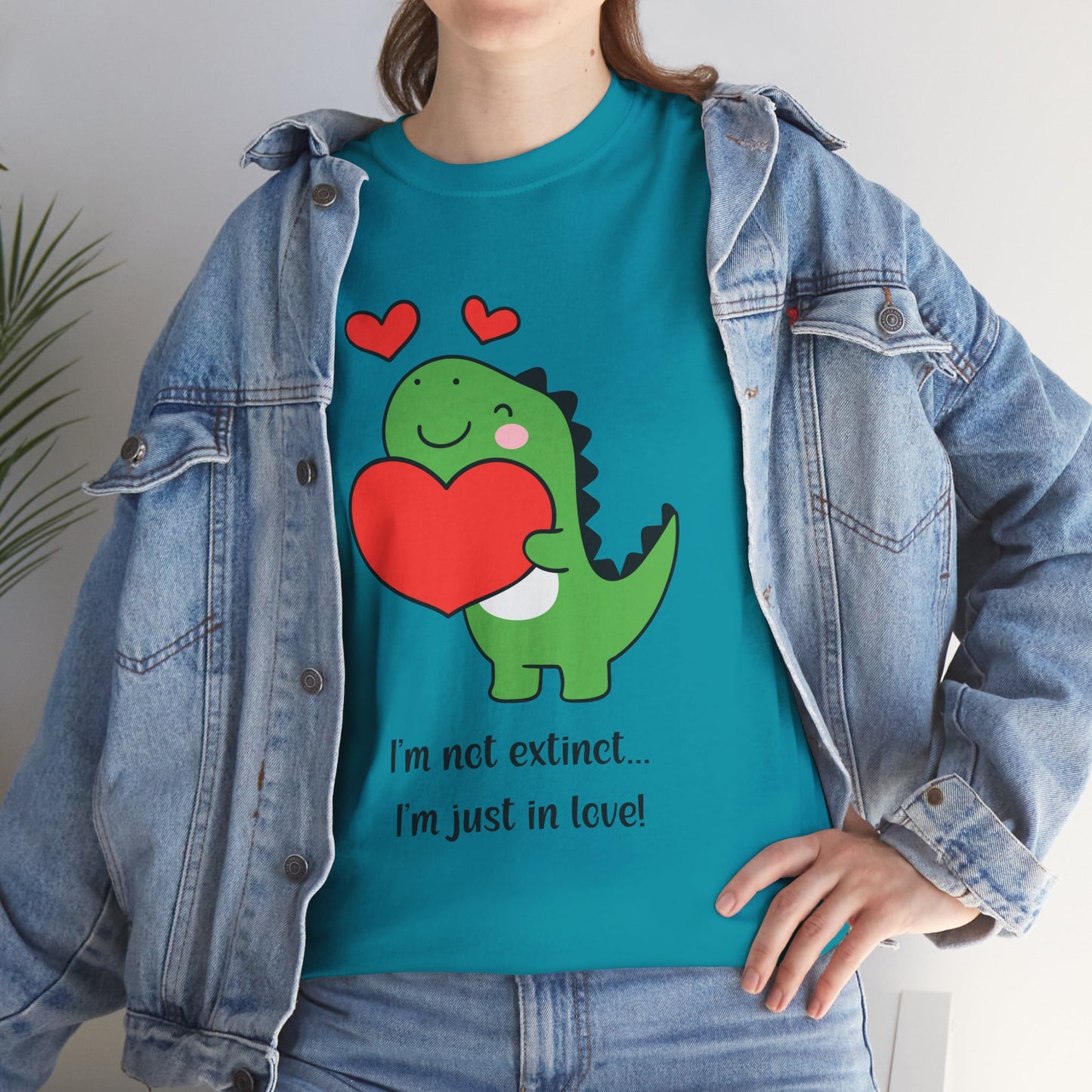 Dinosaur Love Unisex Heavy Cotton Tee - Cute Graphic Tee for Valentine's Day