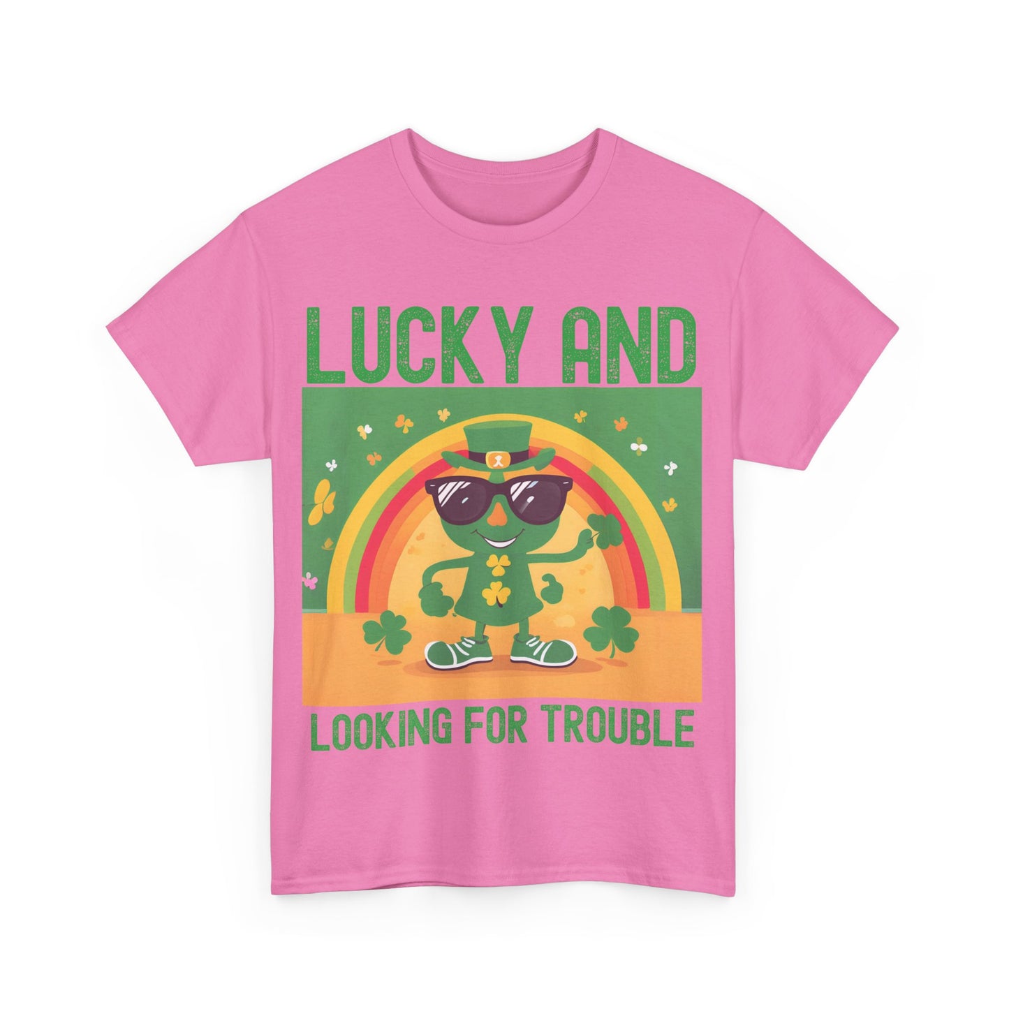 Lucky and Looking for Trouble Unisex Heavy Cotton Tee - Perfect for St. Patrick's Day Fun!