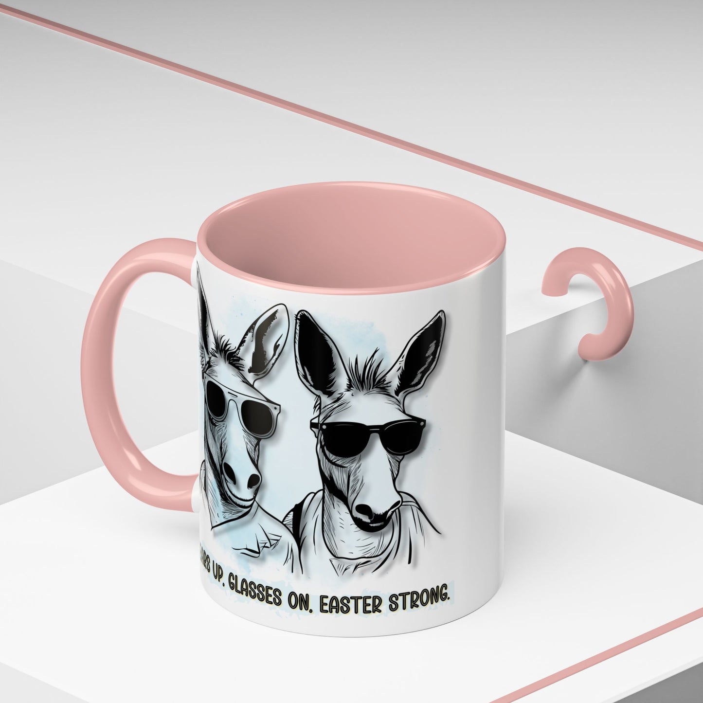 🐰✨ “Ears Up, Glasses On, Easter Strong” Accent Coffee Mug (11, 15oz)