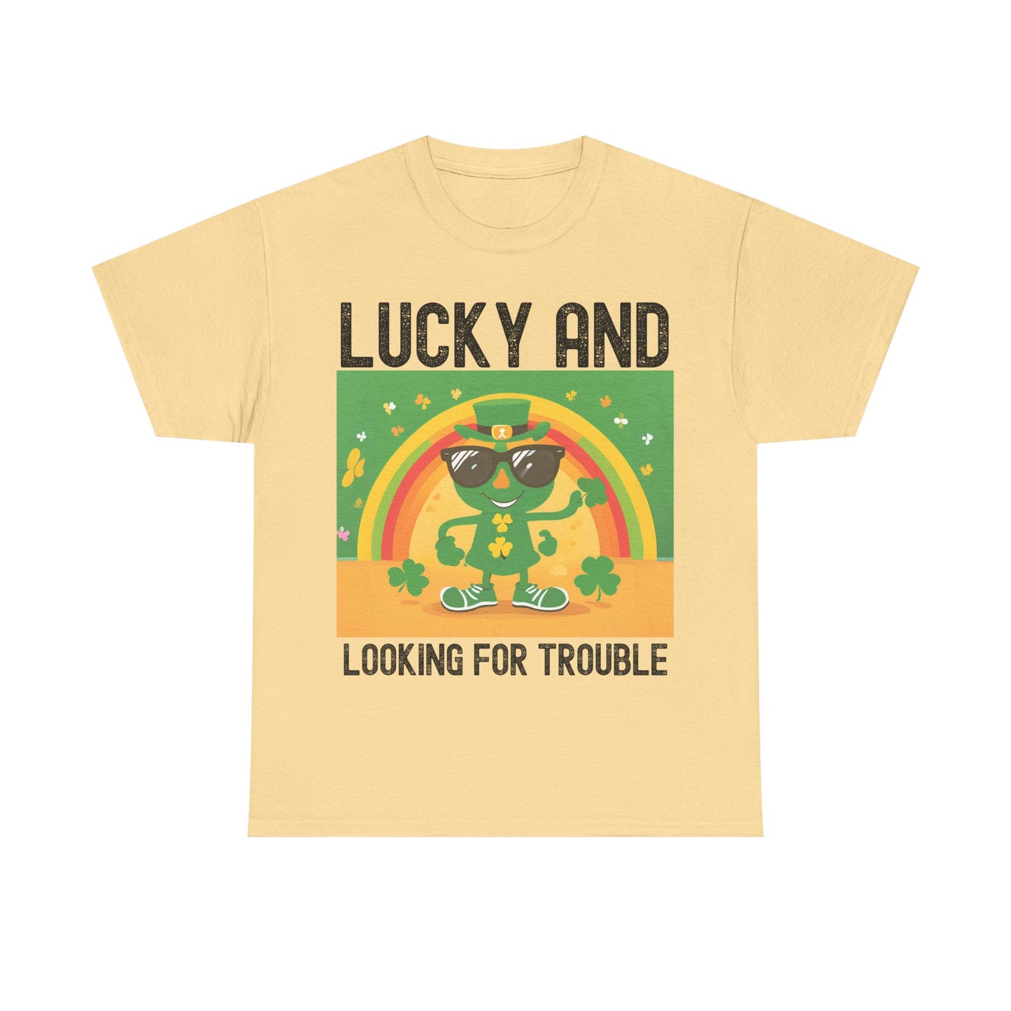 Lucky and Looking for Trouble Unisex Heavy Cotton Tee - Perfect for St. Patrick's Day Fun!