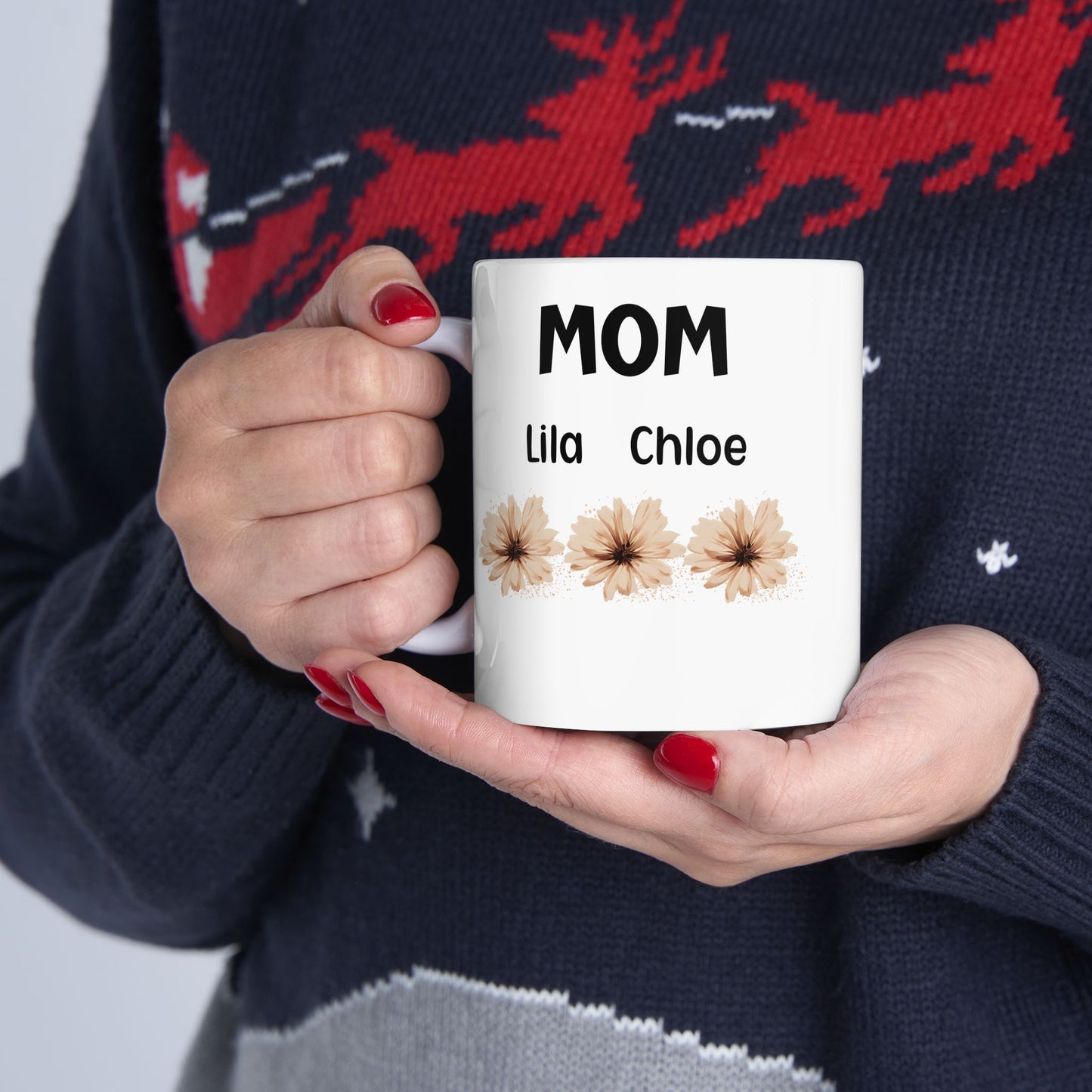 Personalized Floral Ceramic Mug with Kids' Names – The Perfect Gift for Mom