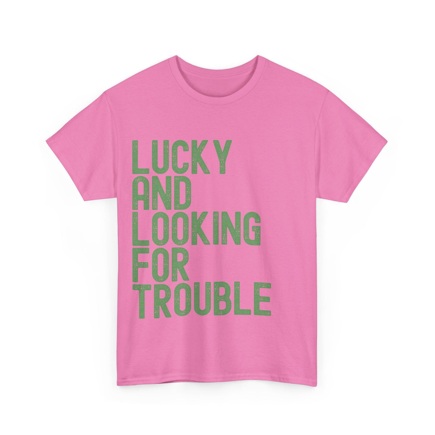Lucky and Looking for Trouble Unisex Heavy Cotton Tee - Fun Graphic T-Shirt for St. Patrick's Day and Everyday Wear