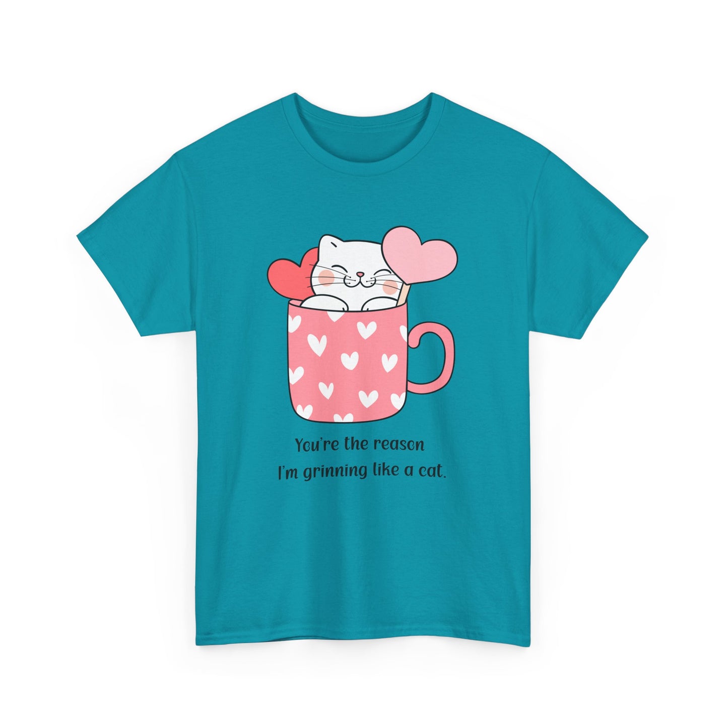 Cute Cat Love Unisex Heavy Cotton Tee - You're the Reason I’m Grinning Like a Cat!