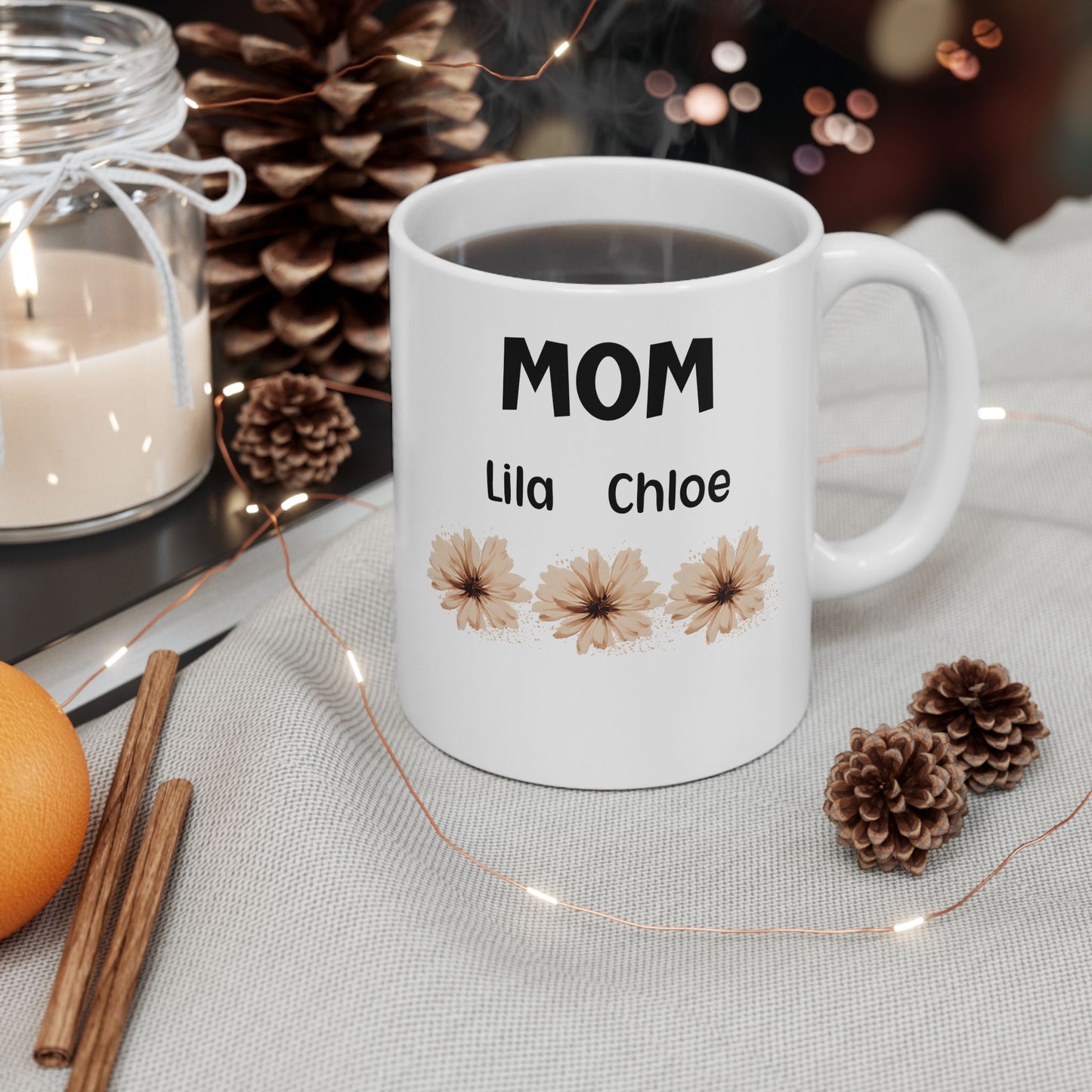 Personalized Floral Ceramic Mug with Kids' Names – The Perfect Gift for Mom