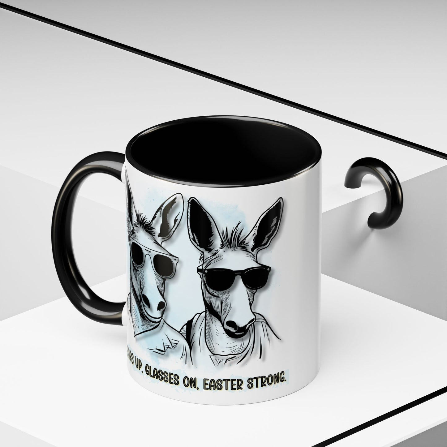 🐰✨ “Ears Up, Glasses On, Easter Strong” Accent Coffee Mug (11, 15oz)