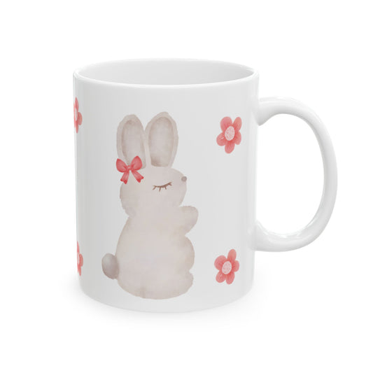 Some Bunny Needs More Coffee - Cute Bunny Floral Ceramic Mug - Funny Coffee Gift for Animal Lovers