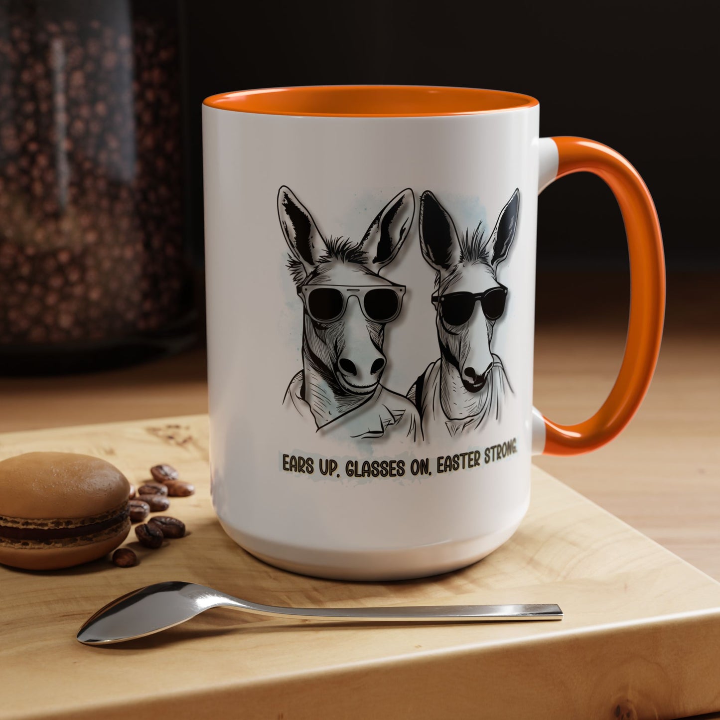 🐰✨ “Ears Up, Glasses On, Easter Strong” Accent Coffee Mug (11, 15oz)