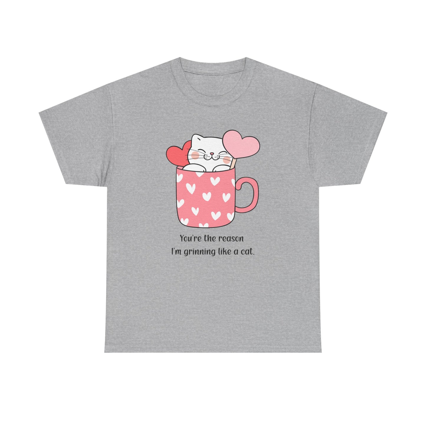 Cute Cat Love Unisex Heavy Cotton Tee - You're the Reason I’m Grinning Like a Cat!