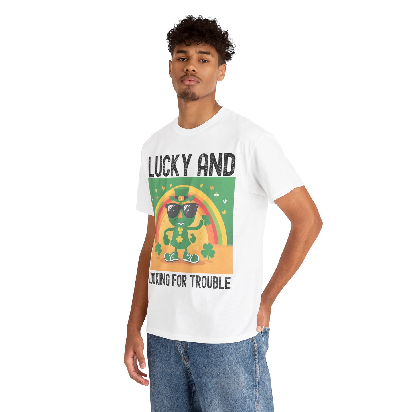 Lucky and Looking for Trouble Unisex Heavy Cotton Tee - Perfect for St. Patrick's Day Fun!