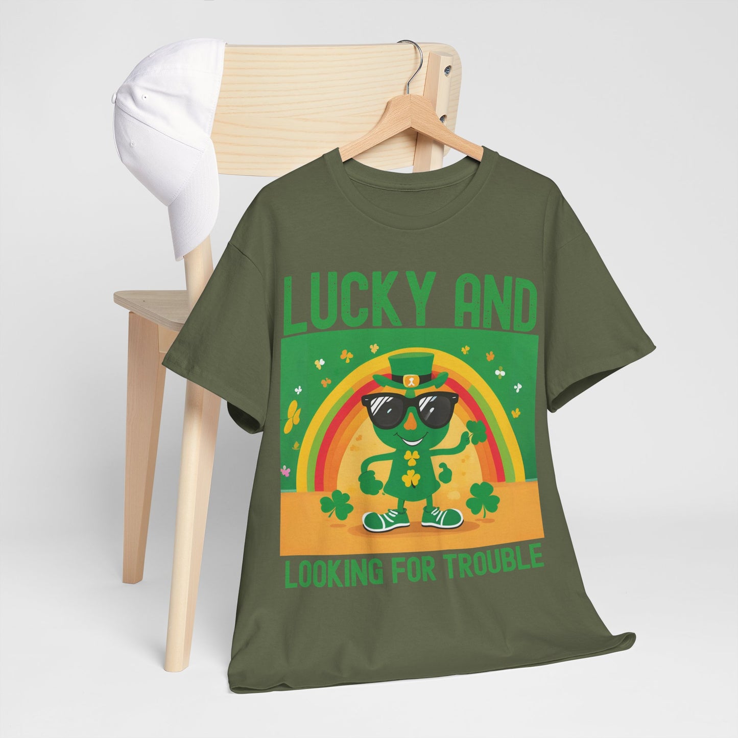 Lucky and Looking for Trouble Unisex Heavy Cotton Tee - Perfect for St. Patrick's Day Fun!