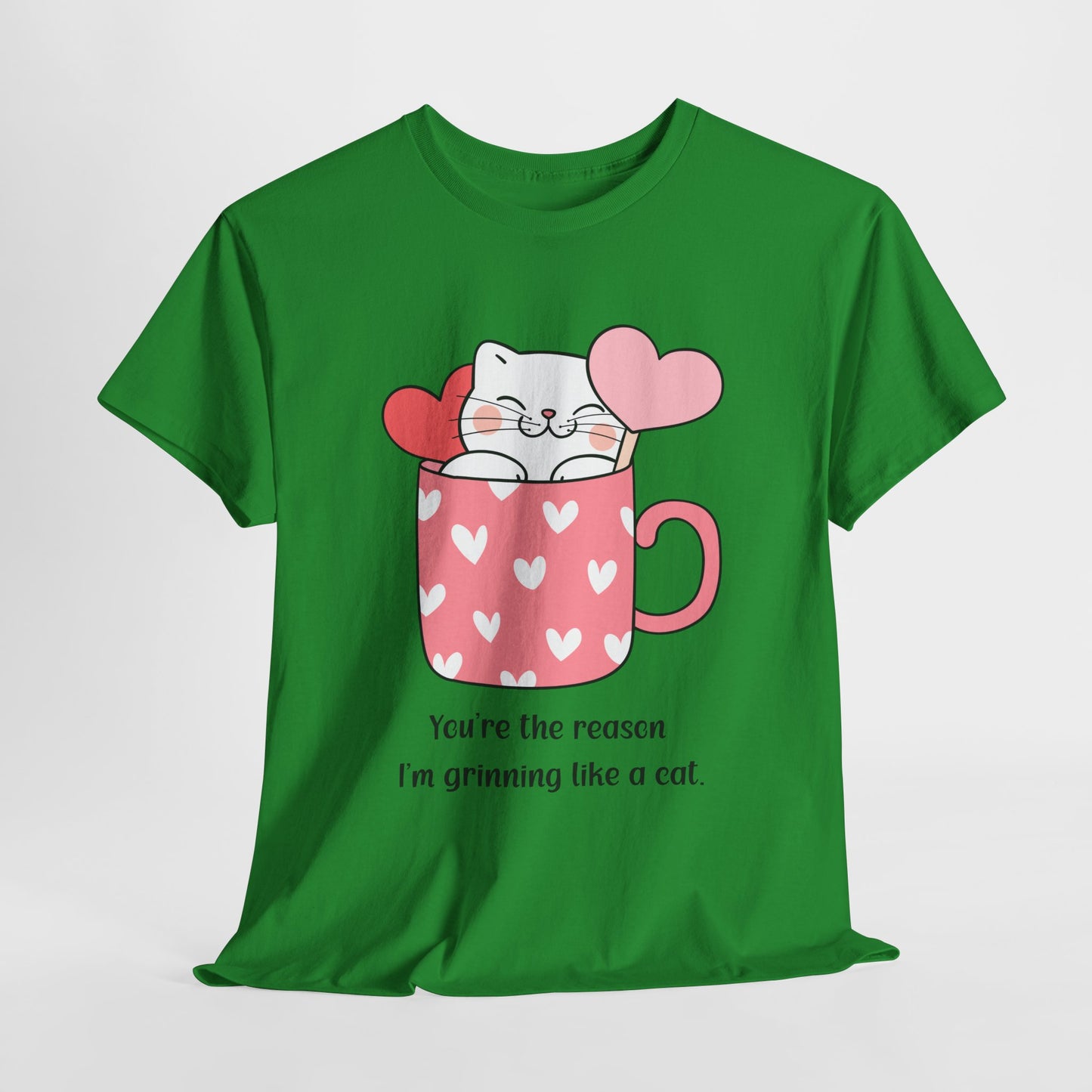 Cute Cat Love Unisex Heavy Cotton Tee - You're the Reason I’m Grinning Like a Cat!