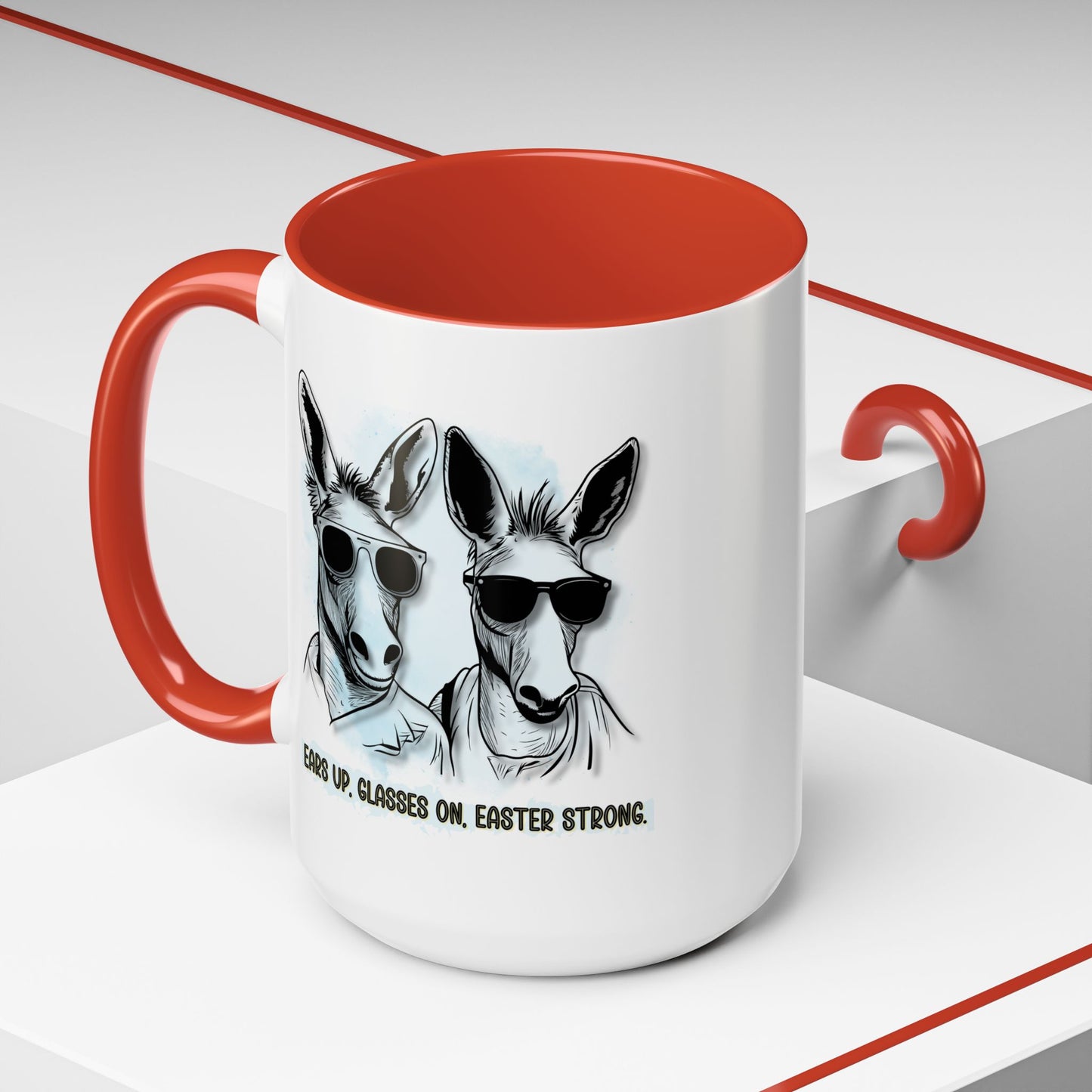 🐰✨ “Ears Up, Glasses On, Easter Strong” Accent Coffee Mug (11, 15oz)