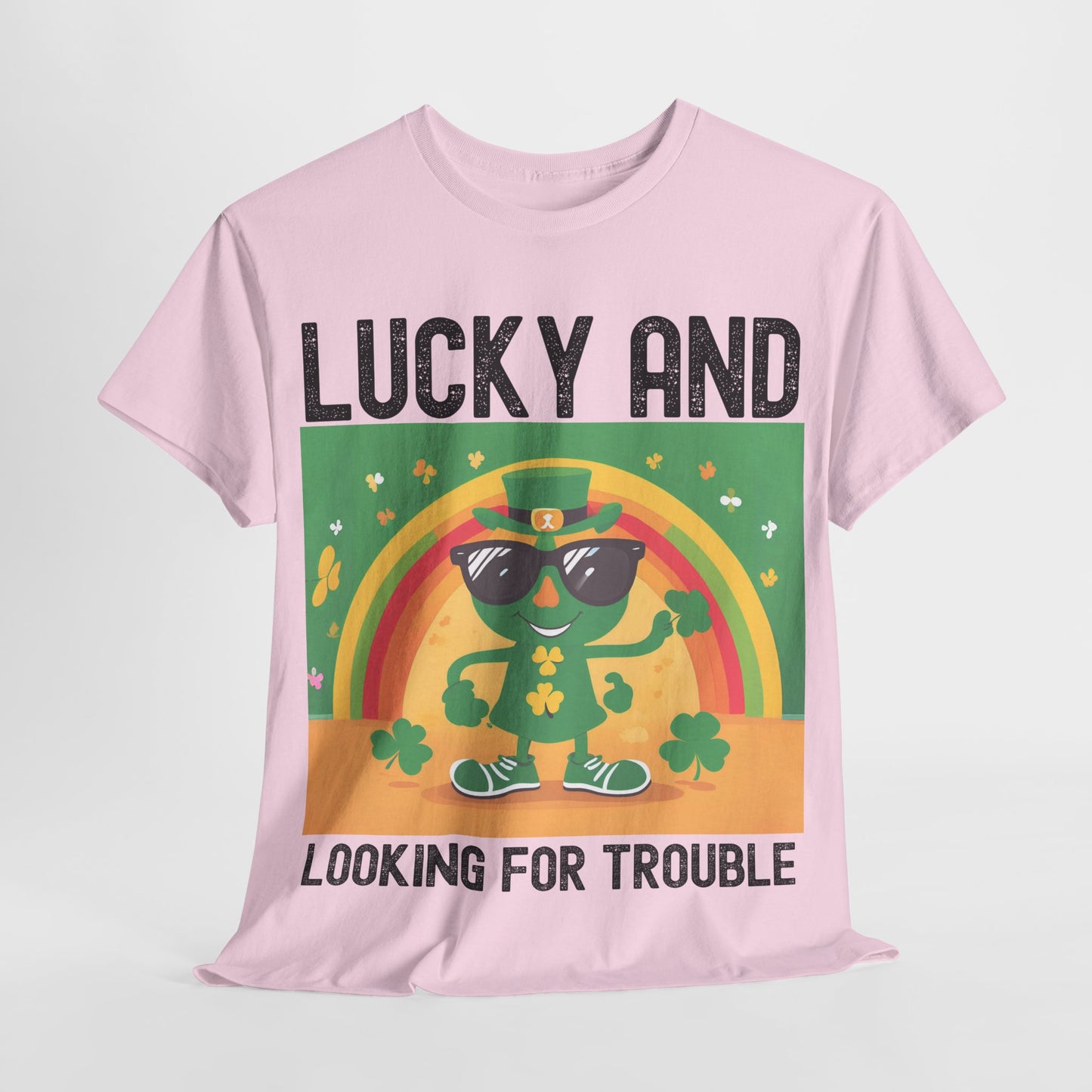 Lucky and Looking for Trouble Unisex Heavy Cotton Tee - Perfect for St. Patrick's Day Fun!