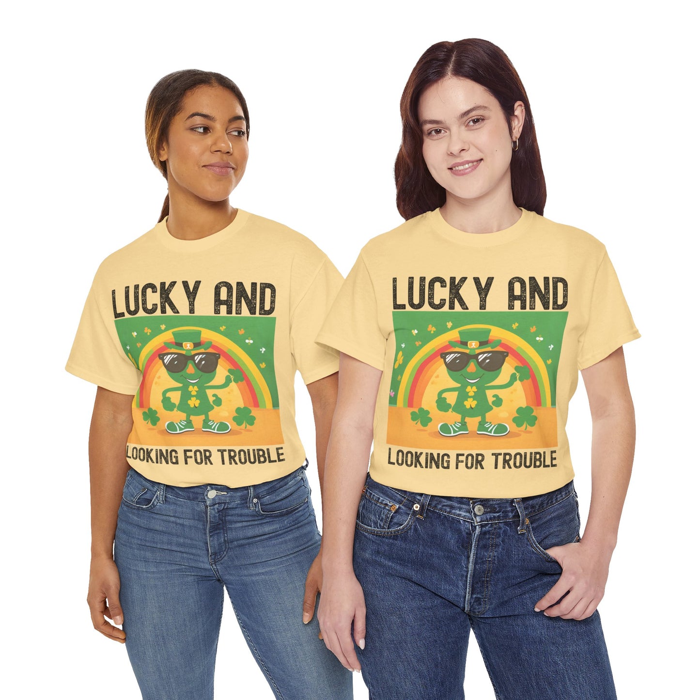 Lucky and Looking for Trouble Unisex Heavy Cotton Tee - Perfect for St. Patrick's Day Fun!