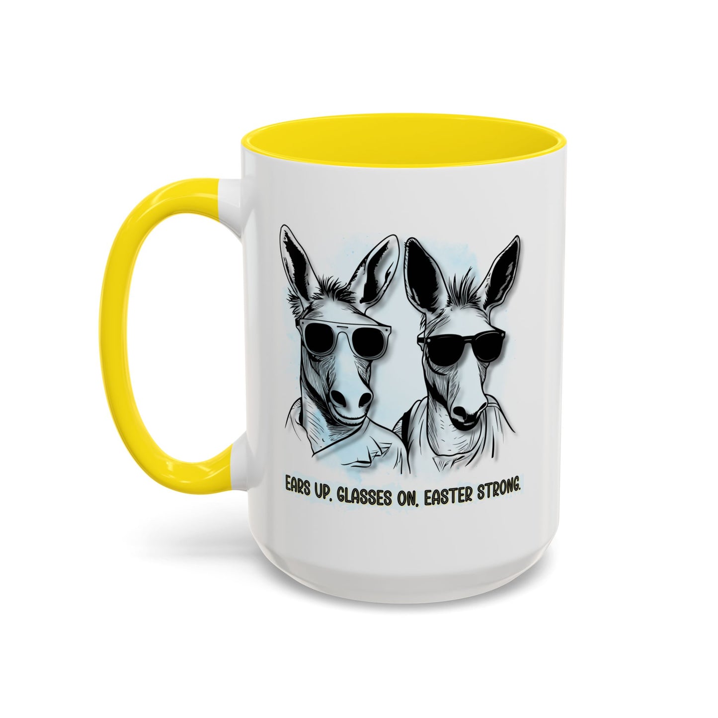 🐰✨ “Ears Up, Glasses On, Easter Strong” Accent Coffee Mug (11, 15oz)