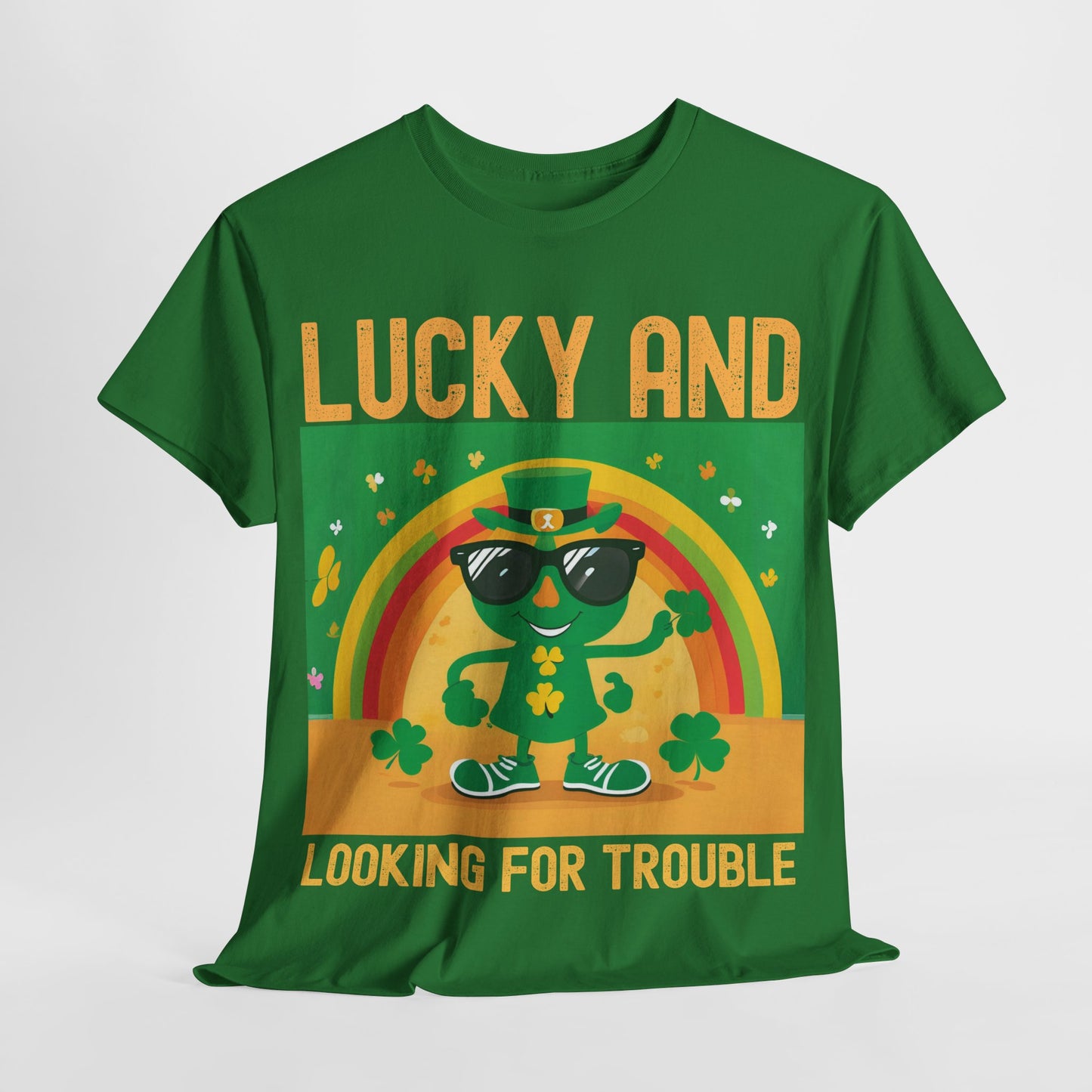 Lucky and Looking for Trouble Unisex Heavy Cotton Tee - Perfect for St. Patrick's Day Fun!