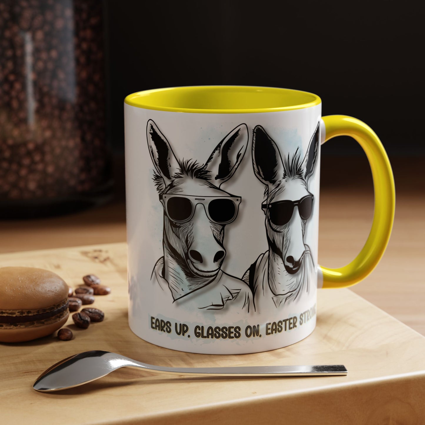🐰✨ “Ears Up, Glasses On, Easter Strong” Accent Coffee Mug (11, 15oz)