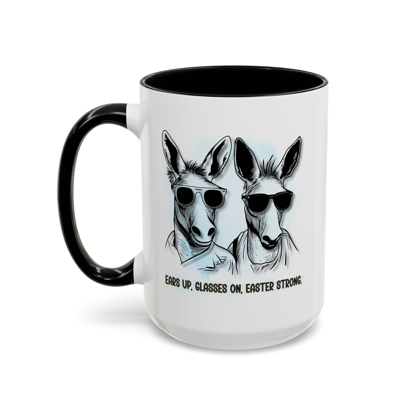 🐰✨ “Ears Up, Glasses On, Easter Strong” Accent Coffee Mug (11, 15oz)