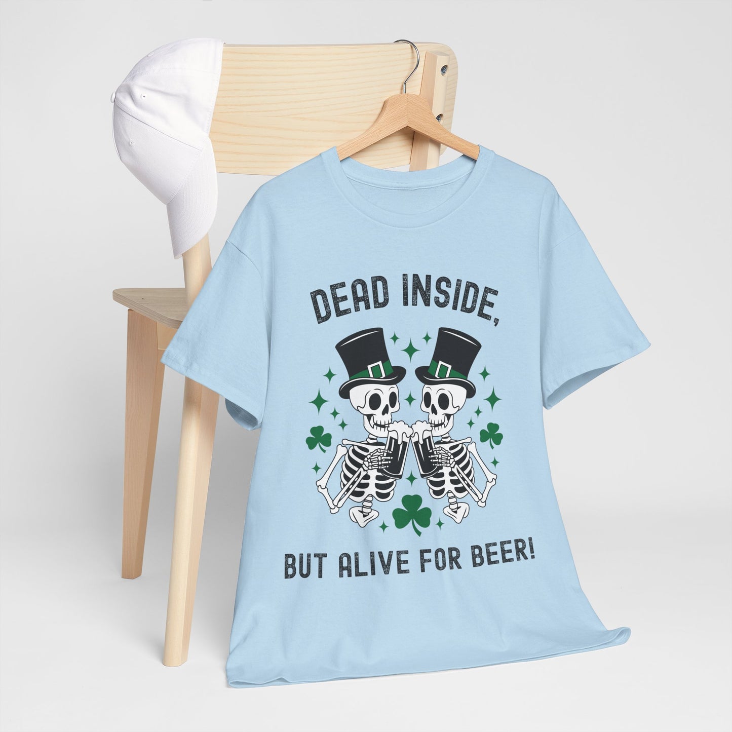 Dead Inside, But Alive For Beer! Skeleton Beer Unisex Heavy Cotton Tee