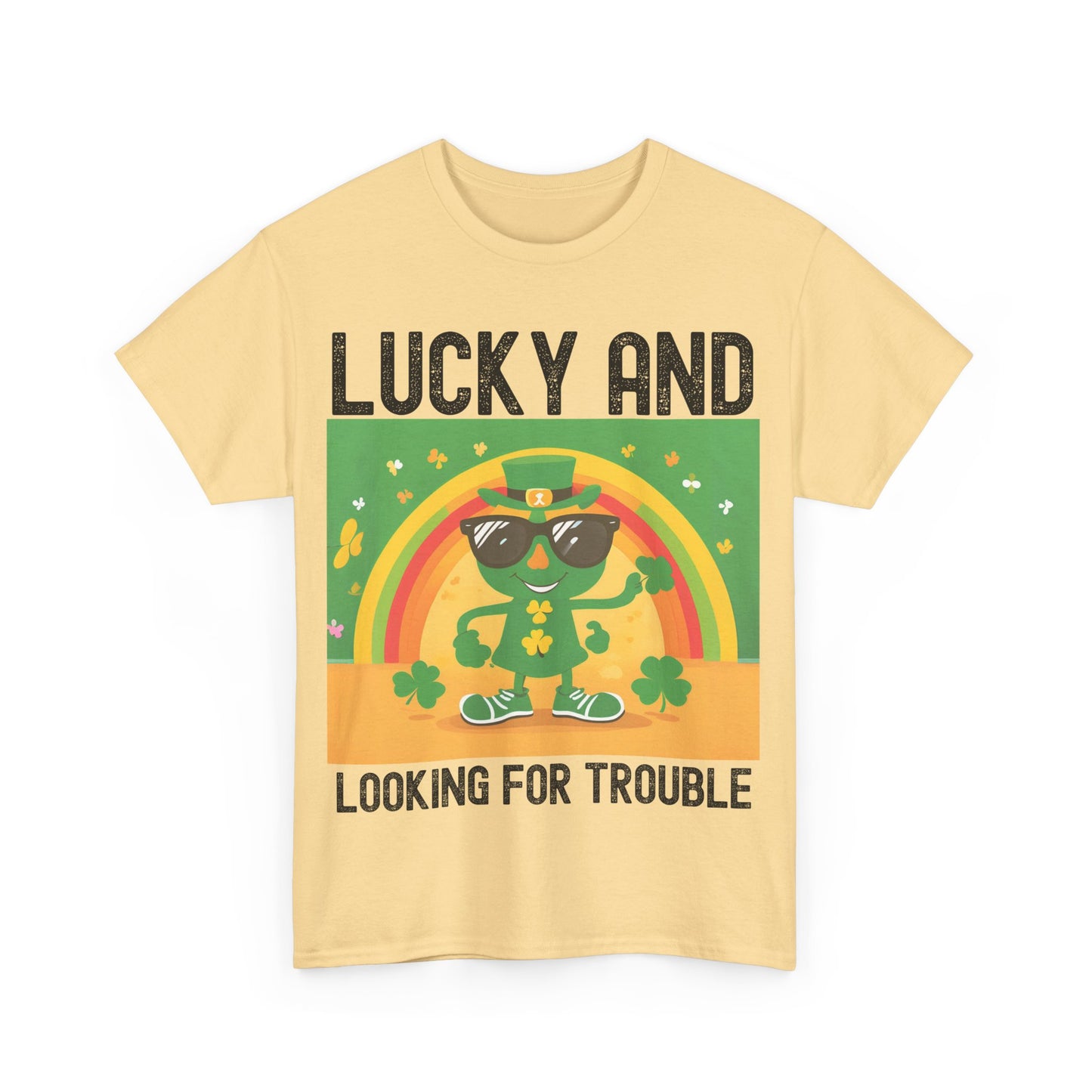 Lucky and Looking for Trouble Unisex Heavy Cotton Tee - Perfect for St. Patrick's Day Fun!