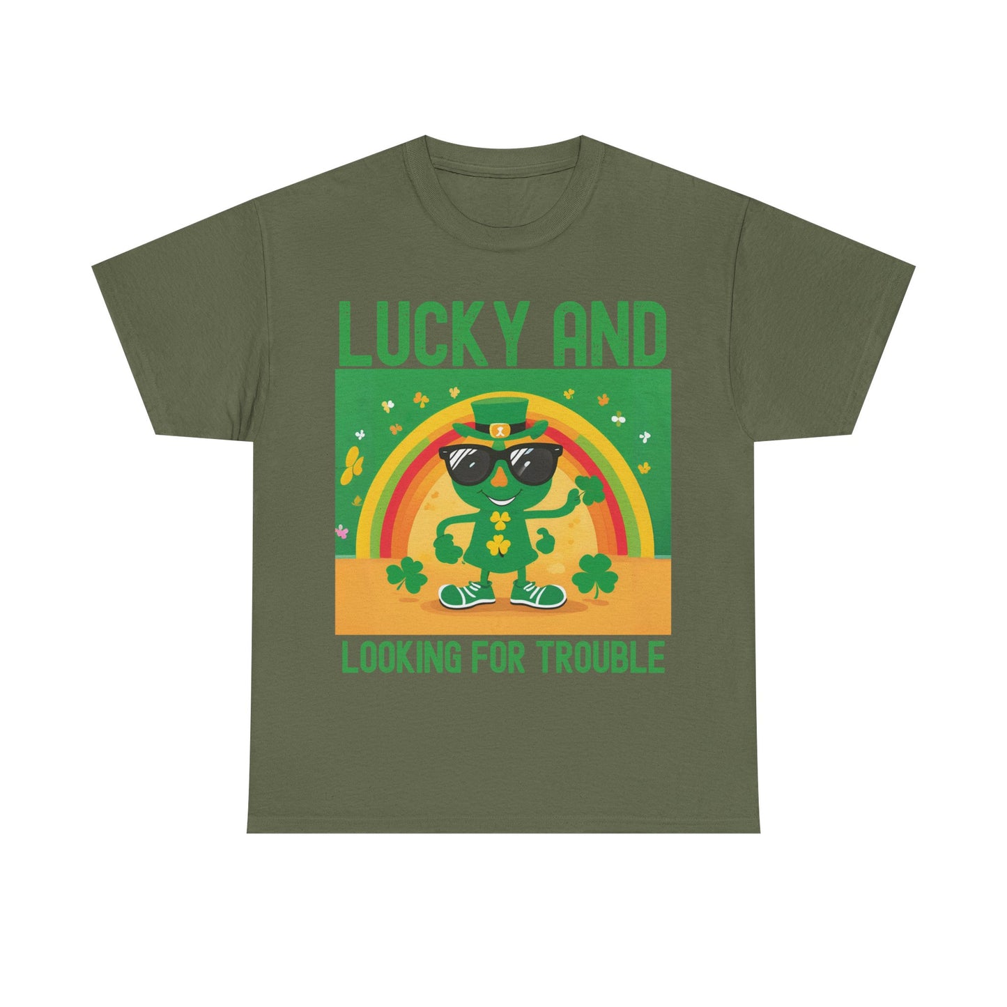 Lucky and Looking for Trouble Unisex Heavy Cotton Tee - Perfect for St. Patrick's Day Fun!