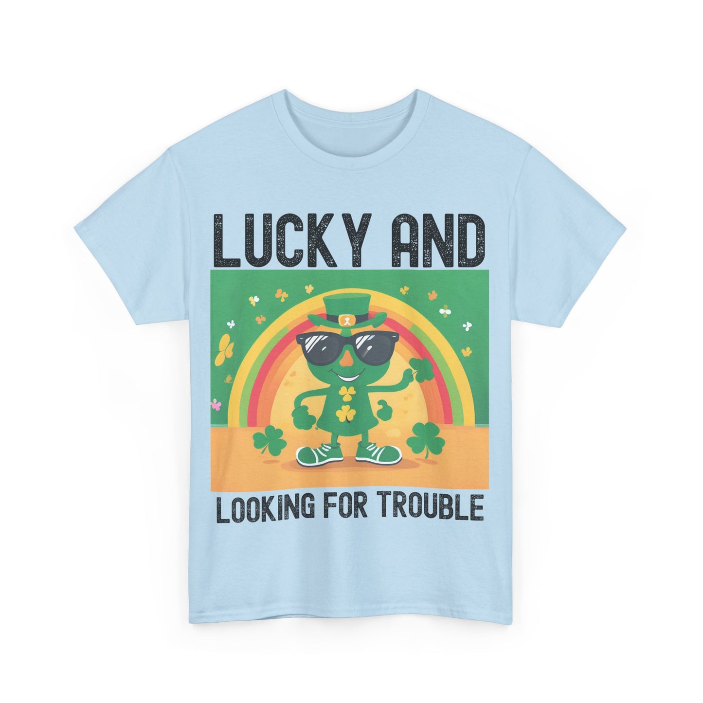 Lucky and Looking for Trouble Unisex Heavy Cotton Tee - Perfect for St. Patrick's Day Fun!