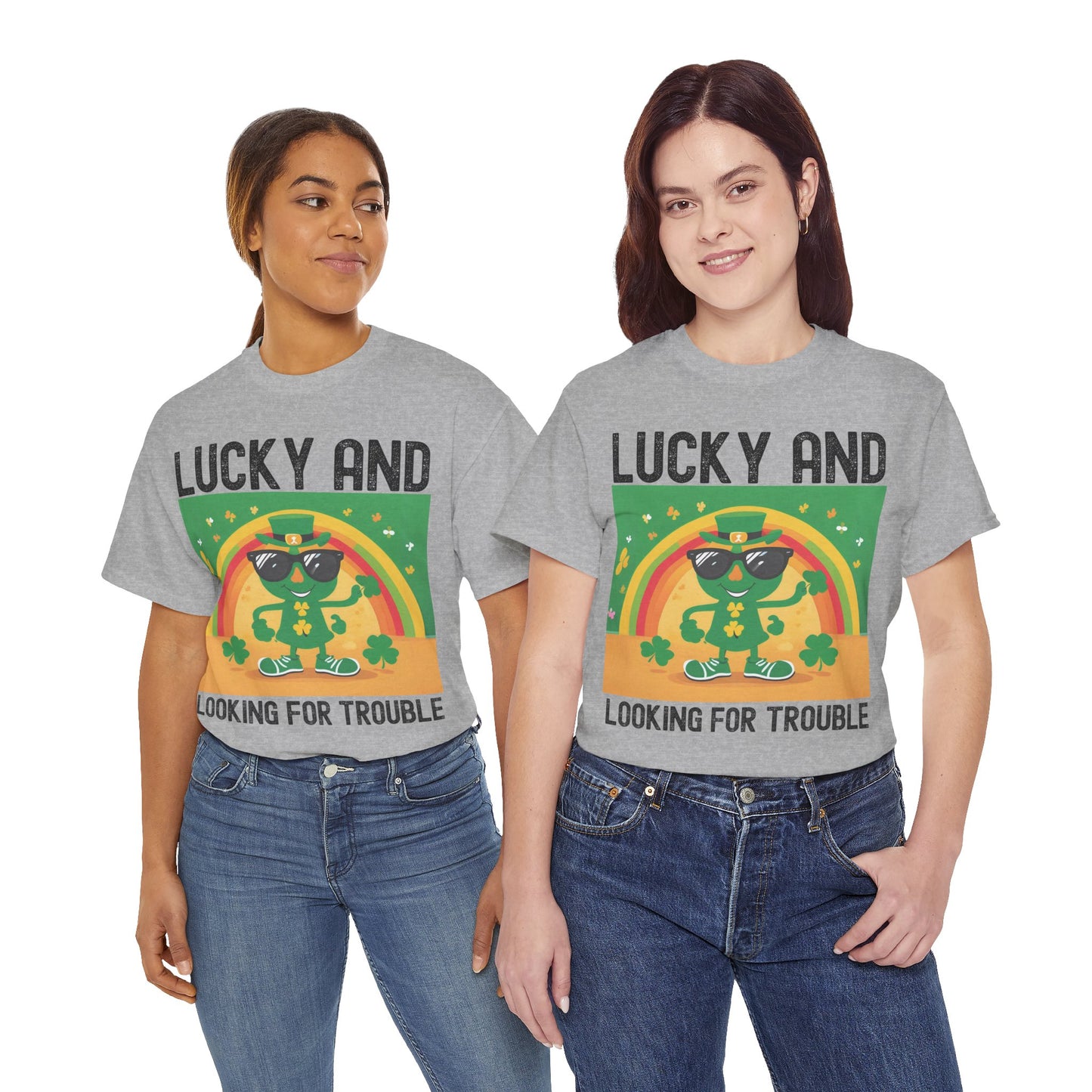 Lucky and Looking for Trouble Unisex Heavy Cotton Tee - Perfect for St. Patrick's Day Fun!