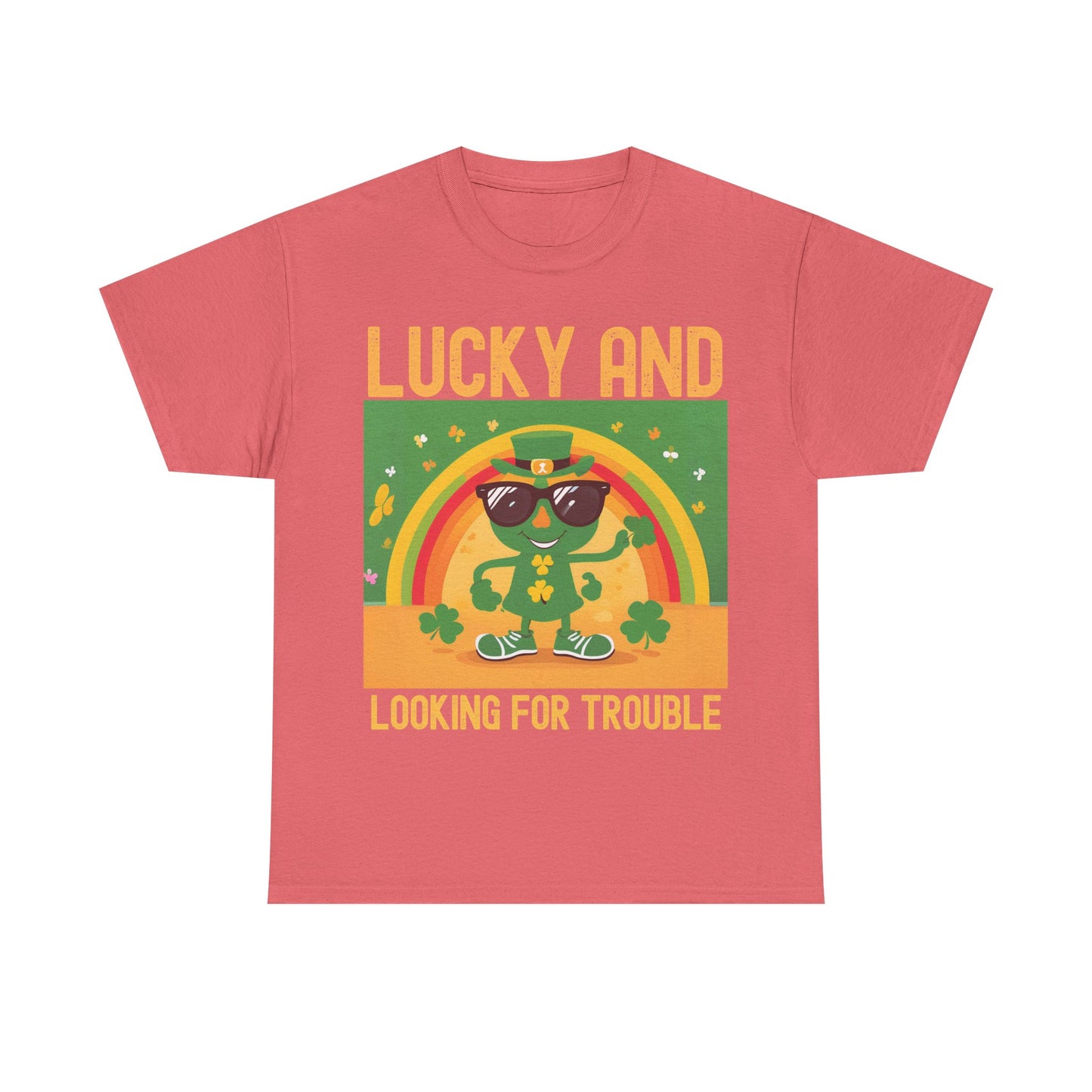 Lucky and Looking for Trouble Unisex Heavy Cotton Tee - Perfect for St. Patrick's Day Fun!