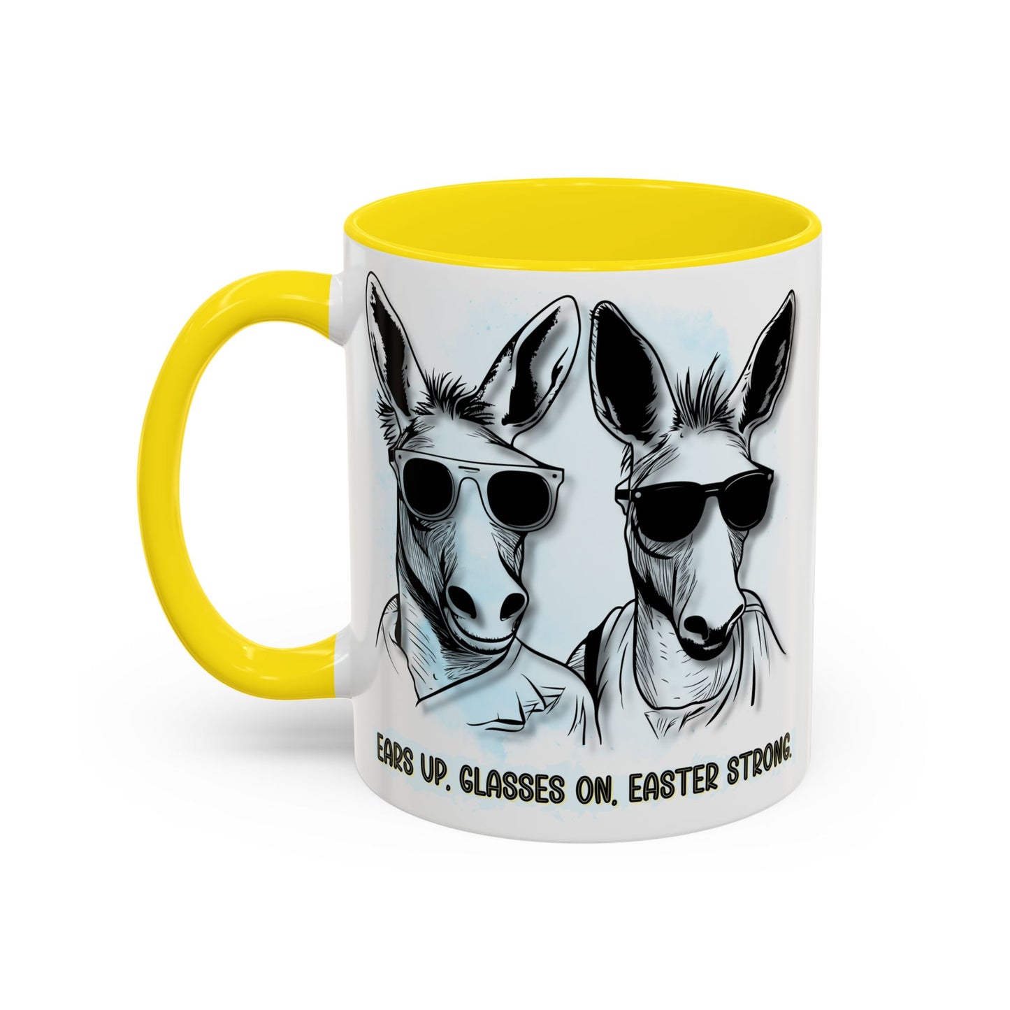 🐰✨ “Ears Up, Glasses On, Easter Strong” Accent Coffee Mug (11, 15oz)