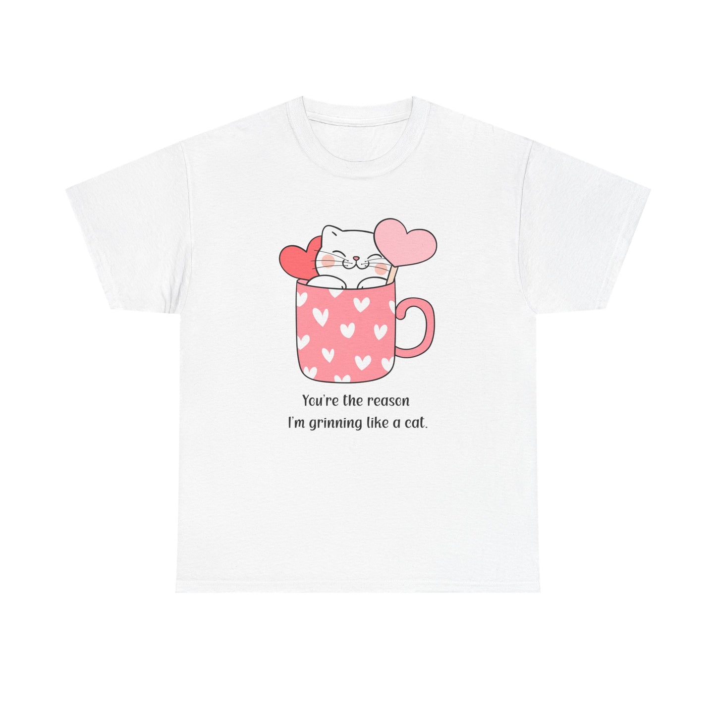 Cute Cat Love Unisex Heavy Cotton Tee - You're the Reason I’m Grinning Like a Cat!