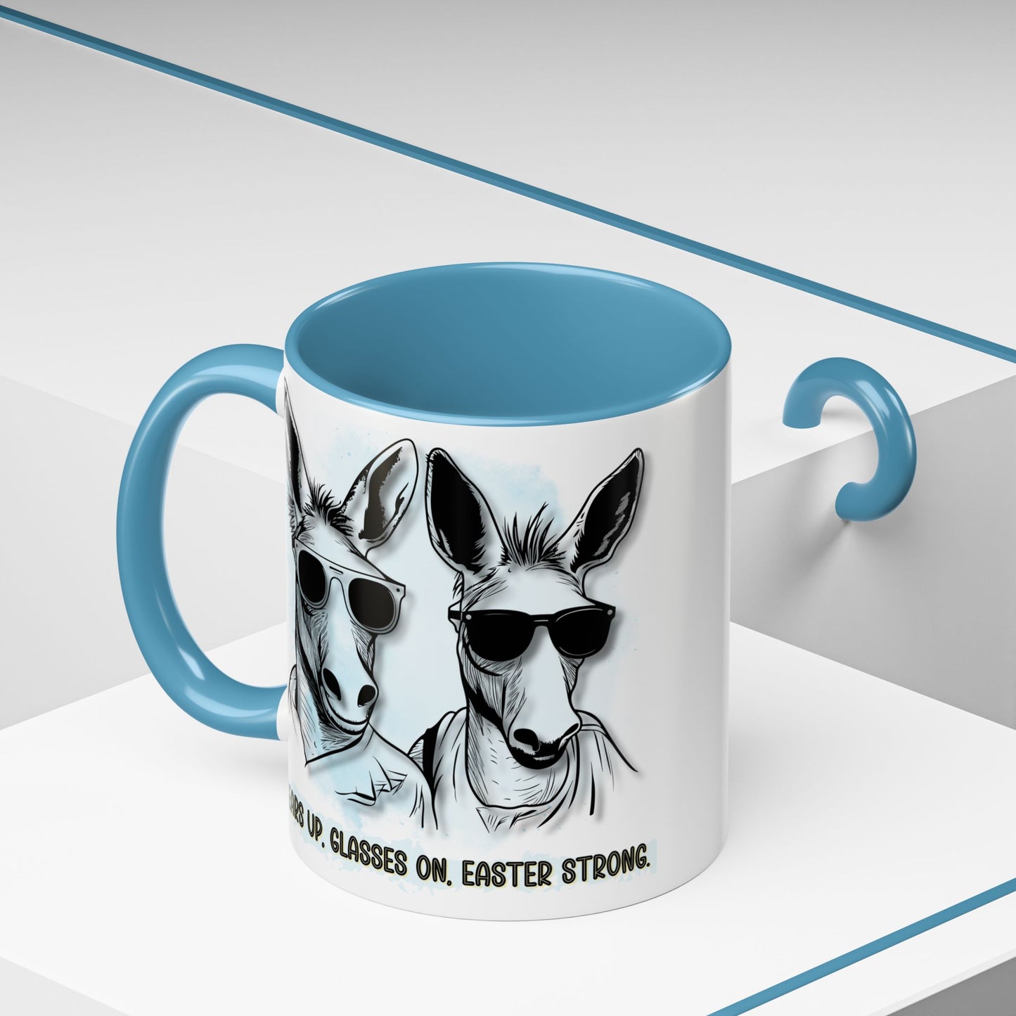 🐰✨ “Ears Up, Glasses On, Easter Strong” Accent Coffee Mug (11, 15oz)