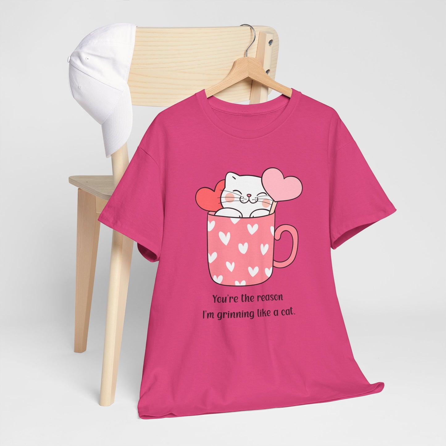 Cute Cat Love Unisex Heavy Cotton Tee - You're the Reason I’m Grinning Like a Cat!