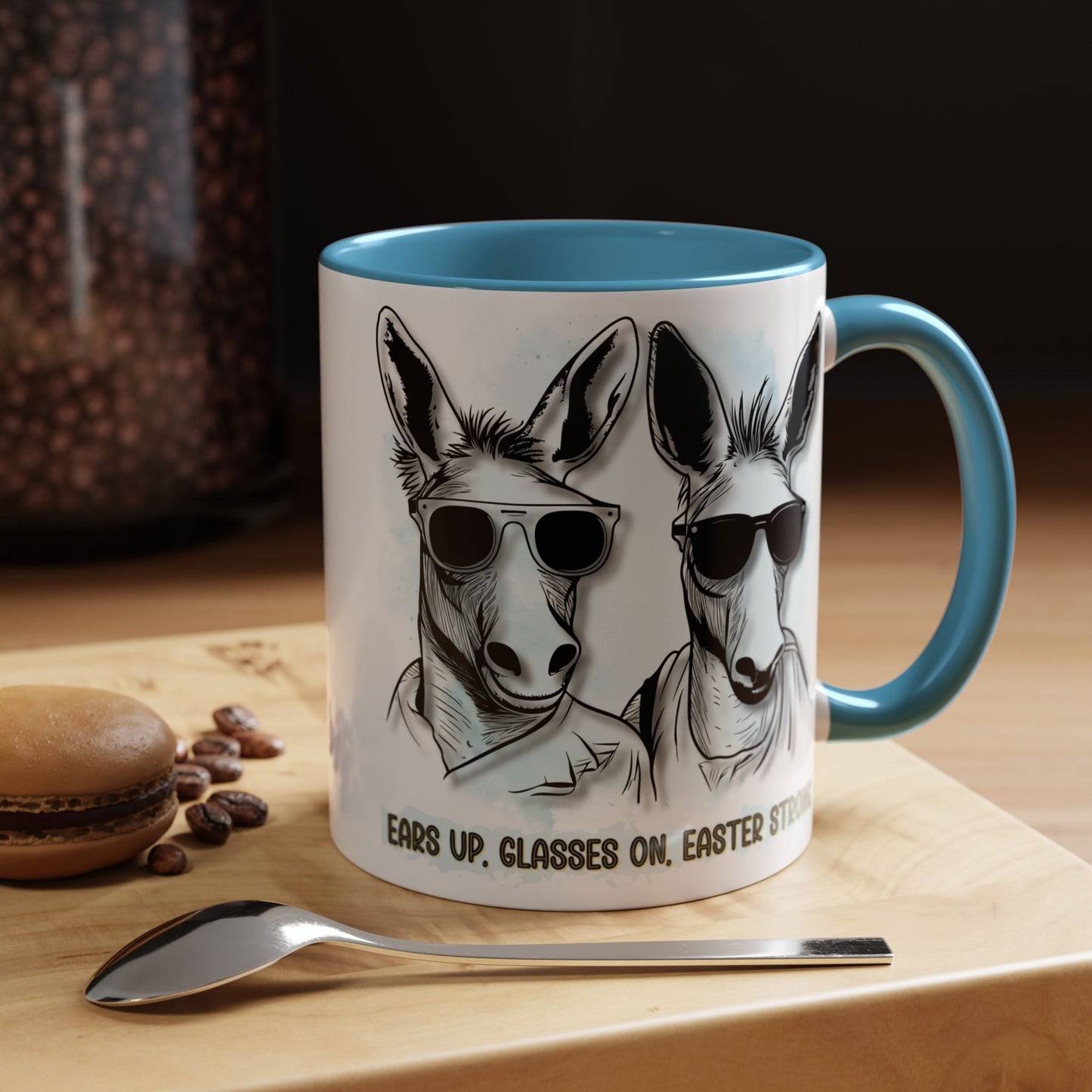 🐰✨ “Ears Up, Glasses On, Easter Strong” Accent Coffee Mug (11, 15oz)