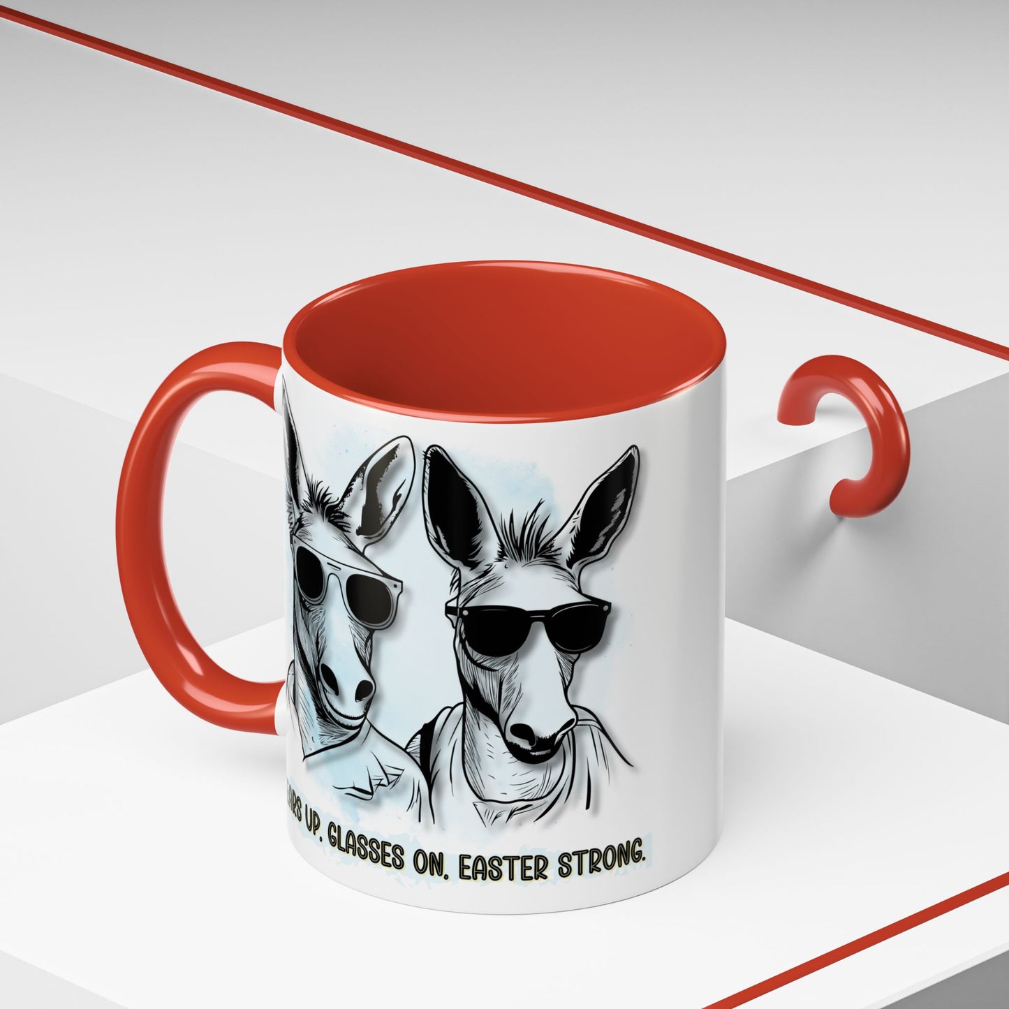 🐰✨ “Ears Up, Glasses On, Easter Strong” Accent Coffee Mug (11, 15oz)