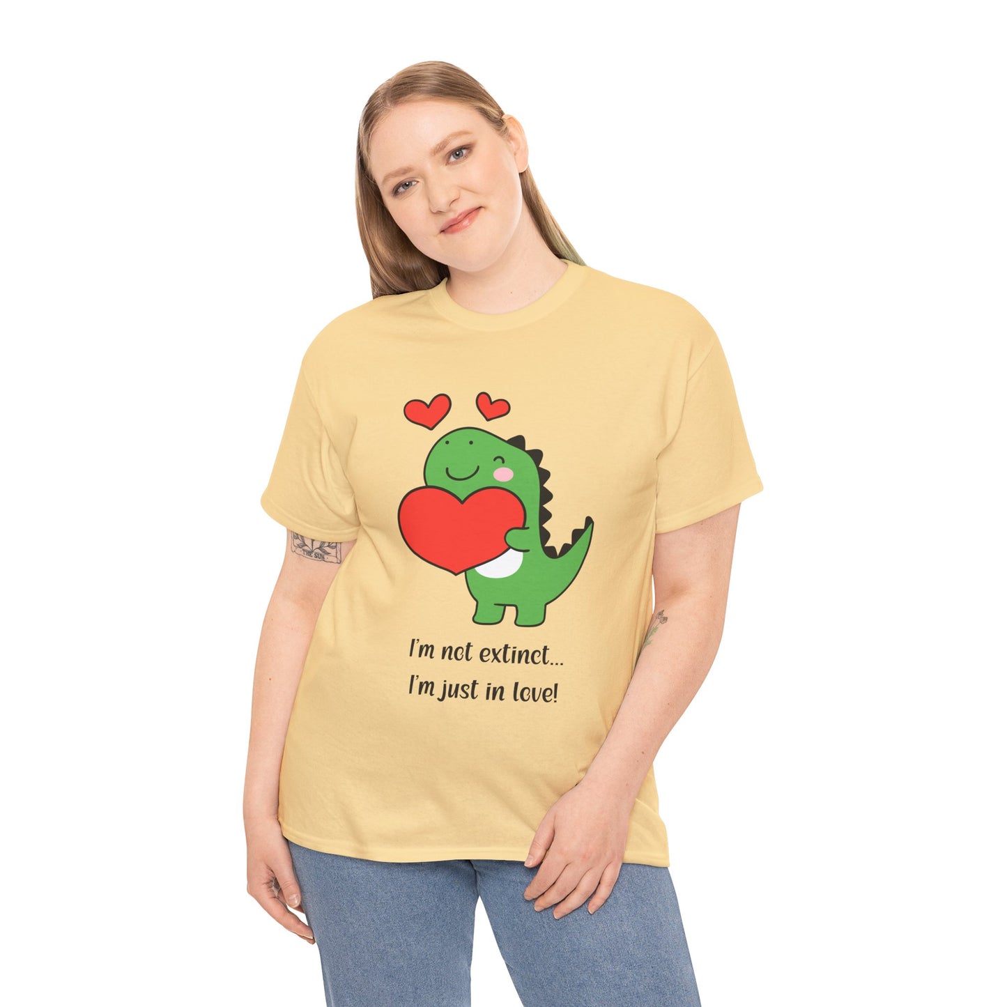 Dinosaur Love Unisex Heavy Cotton Tee - Cute Graphic Tee for Valentine's Day