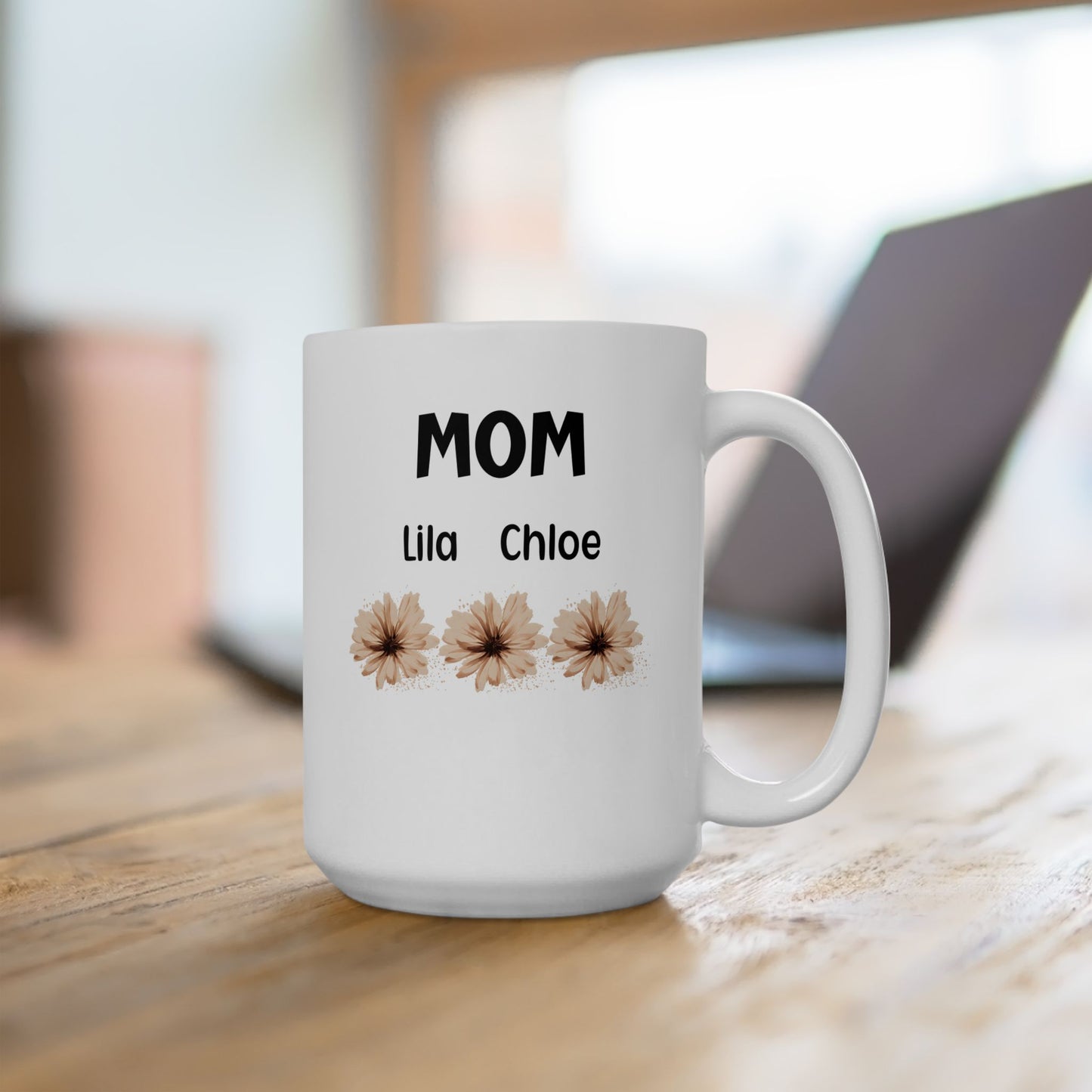 Personalized Floral Ceramic Mug with Kids' Names – The Perfect Gift for Mom