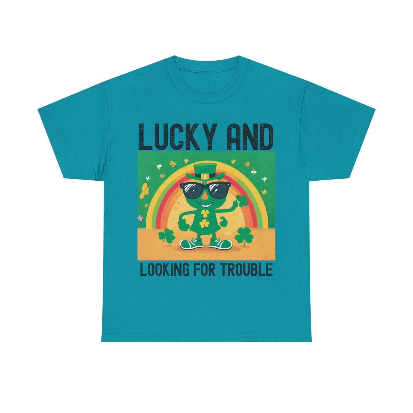 Lucky and Looking for Trouble Unisex Heavy Cotton Tee - Perfect for St. Patrick's Day Fun!