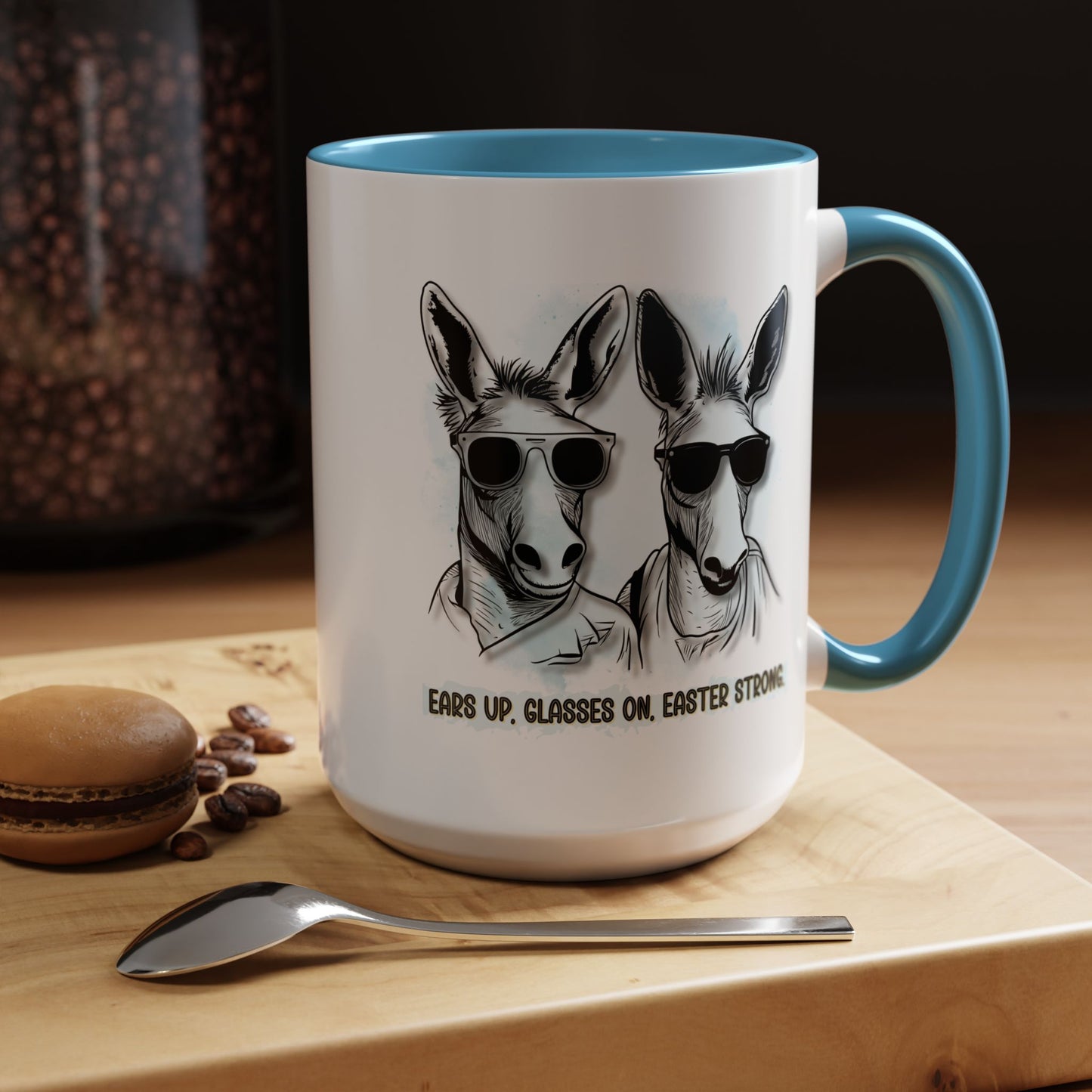 🐰✨ “Ears Up, Glasses On, Easter Strong” Accent Coffee Mug (11, 15oz)