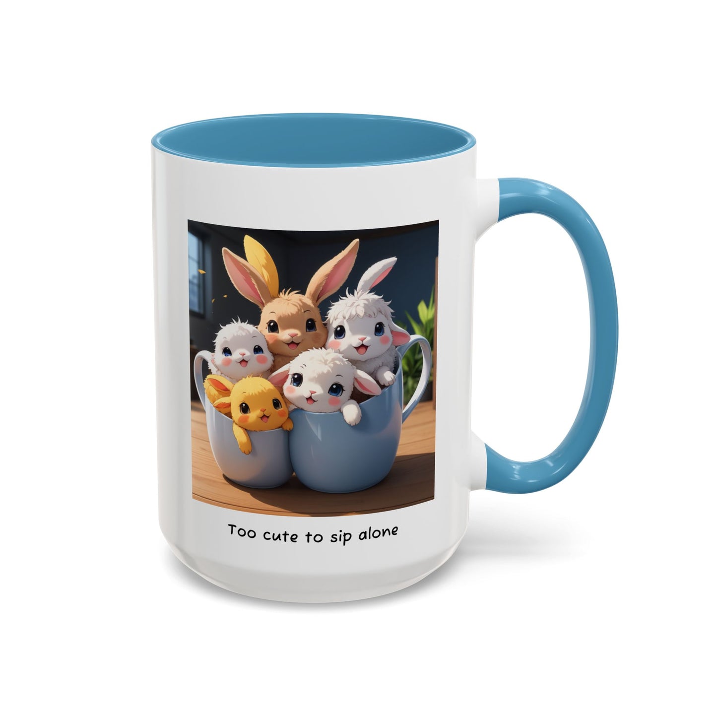 Some Bunnies in a Cup – Cute Anime Mug (Accent Colors) - Accent Coffee Mug (11, 15oz)