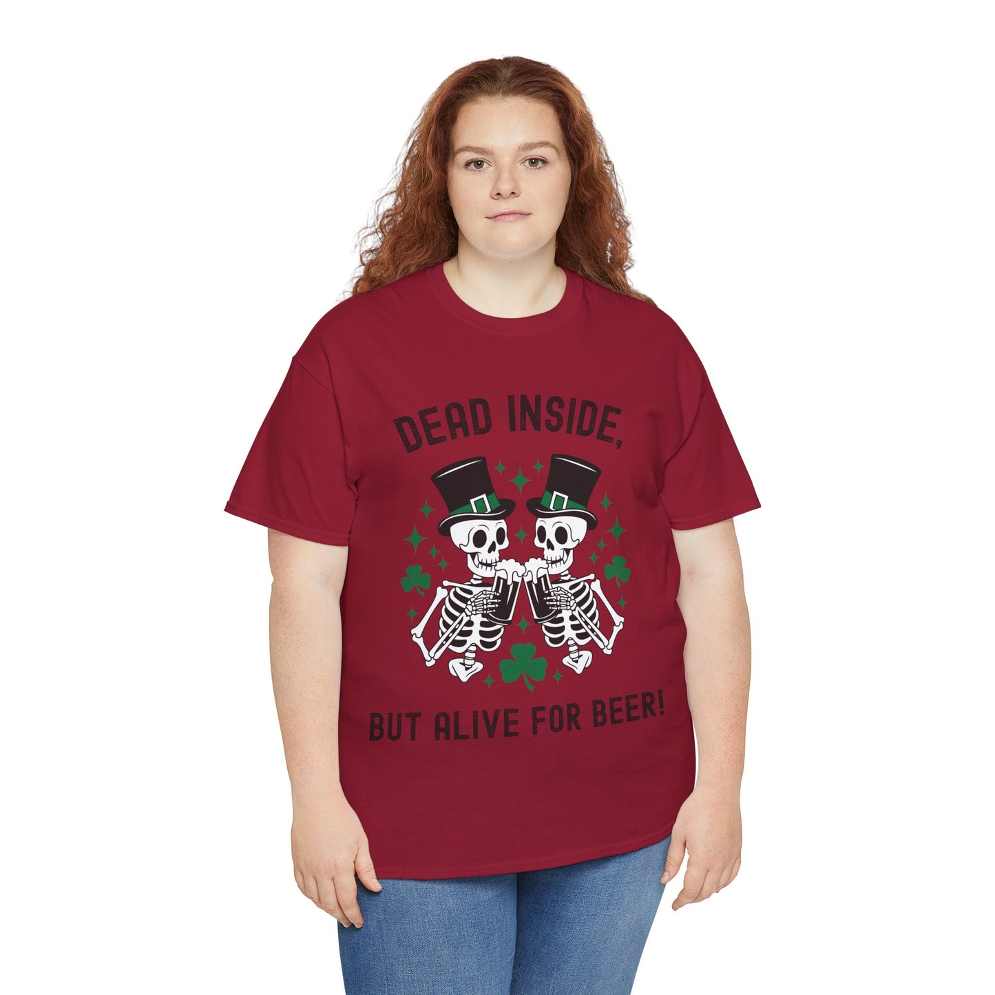 Dead Inside, But Alive For Beer! Skeleton Beer Unisex Heavy Cotton Tee