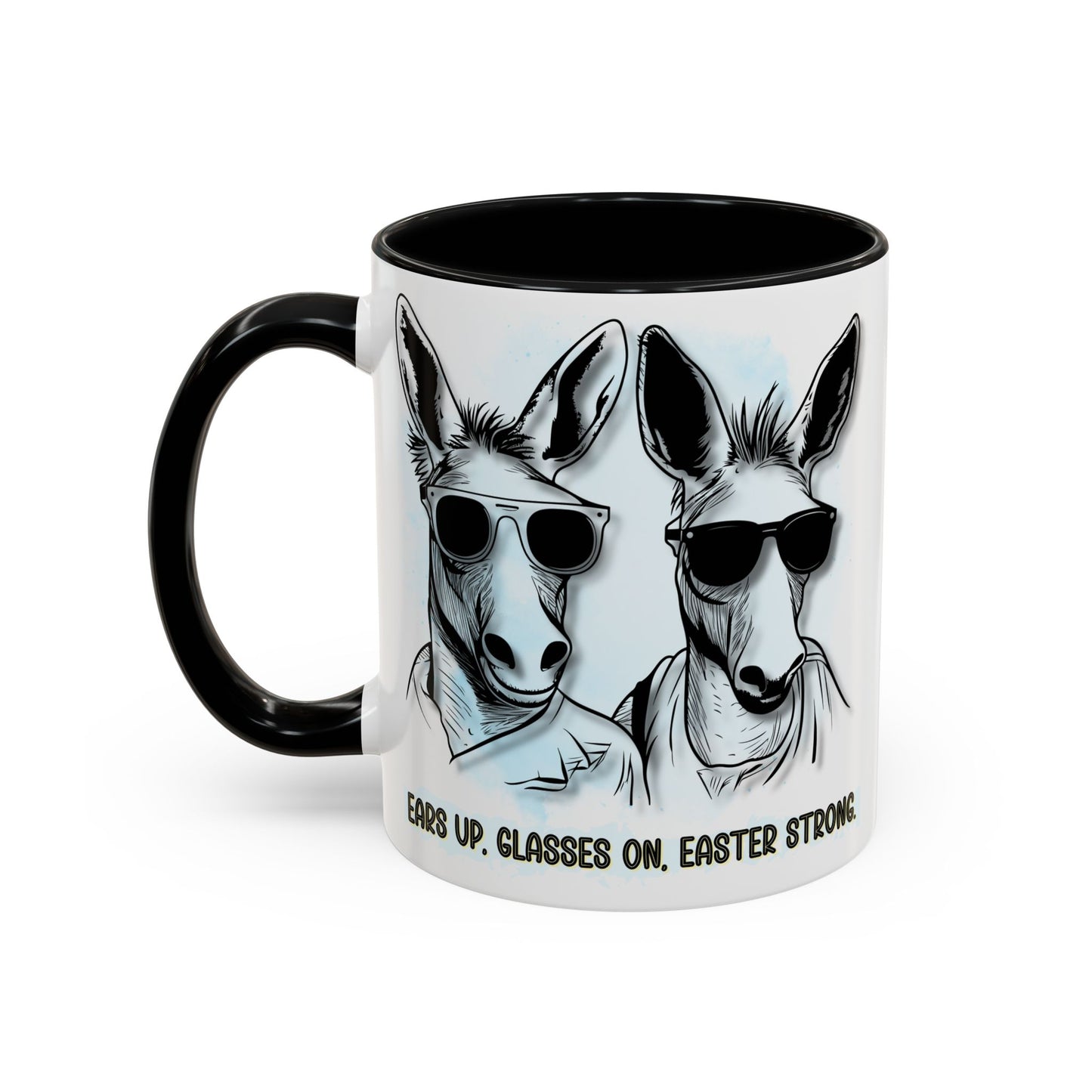🐰✨ “Ears Up, Glasses On, Easter Strong” Accent Coffee Mug (11, 15oz)