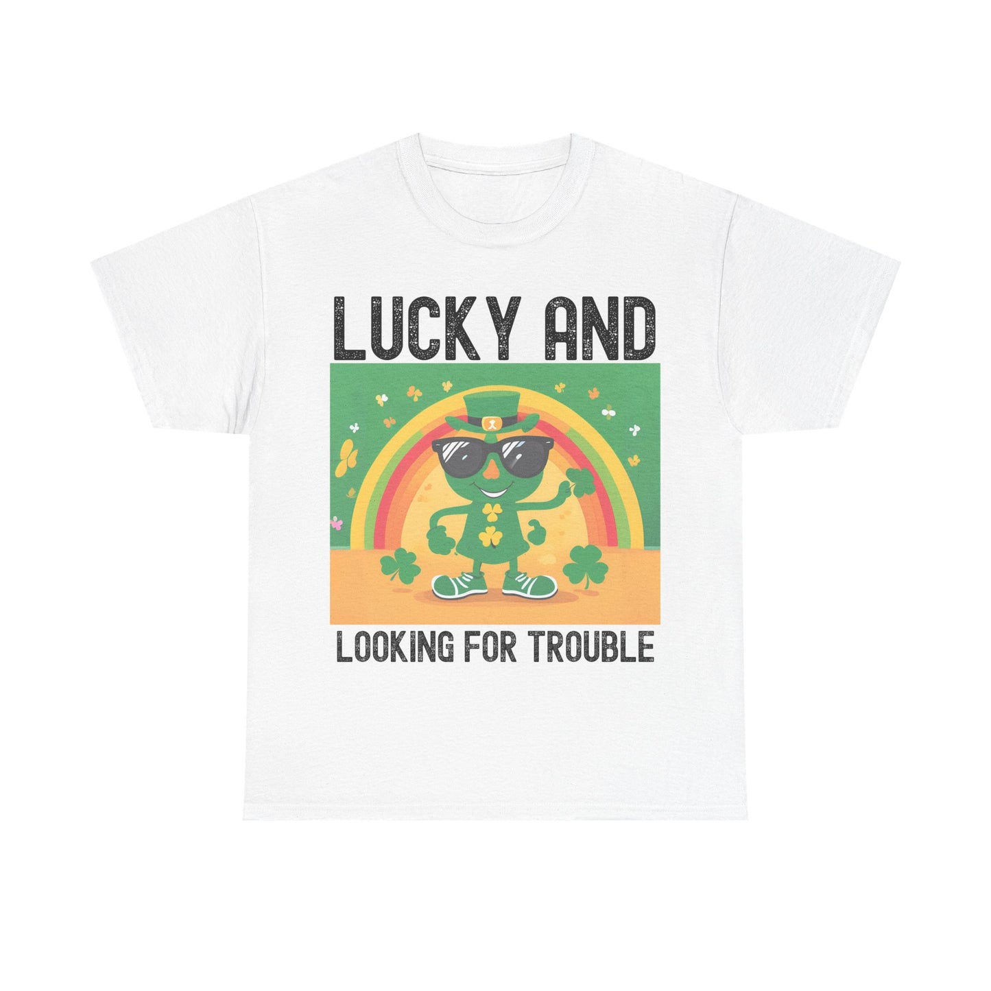 Lucky and Looking for Trouble Unisex Heavy Cotton Tee - Perfect for St. Patrick's Day Fun!