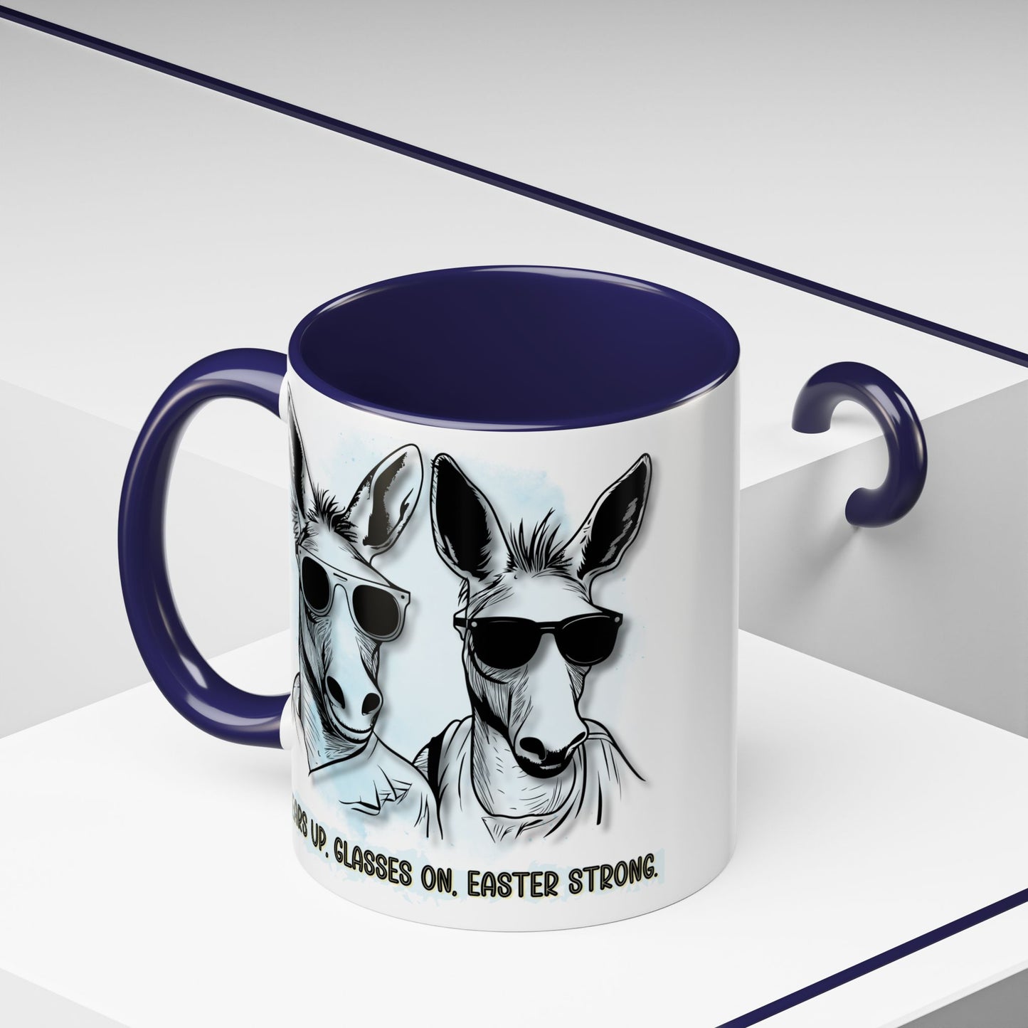 🐰✨ “Ears Up, Glasses On, Easter Strong” Accent Coffee Mug (11, 15oz)