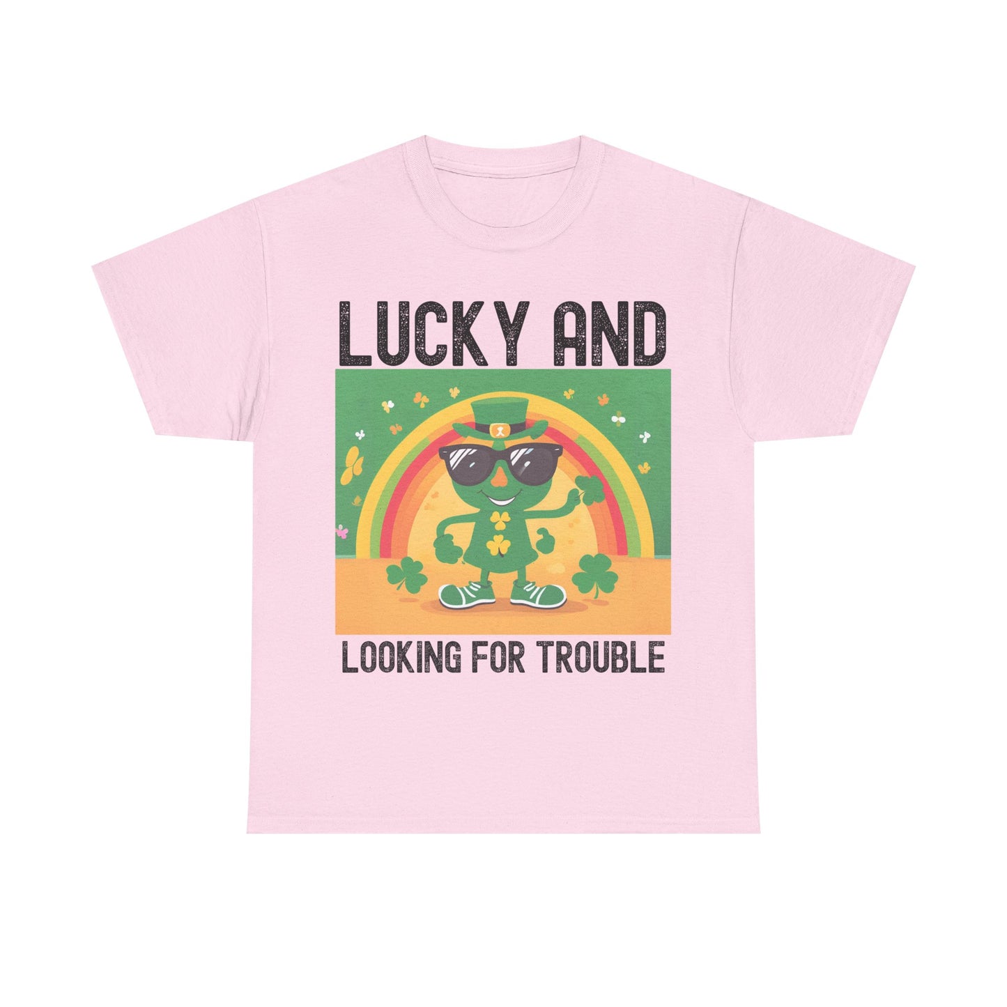 Lucky and Looking for Trouble Unisex Heavy Cotton Tee - Perfect for St. Patrick's Day Fun!