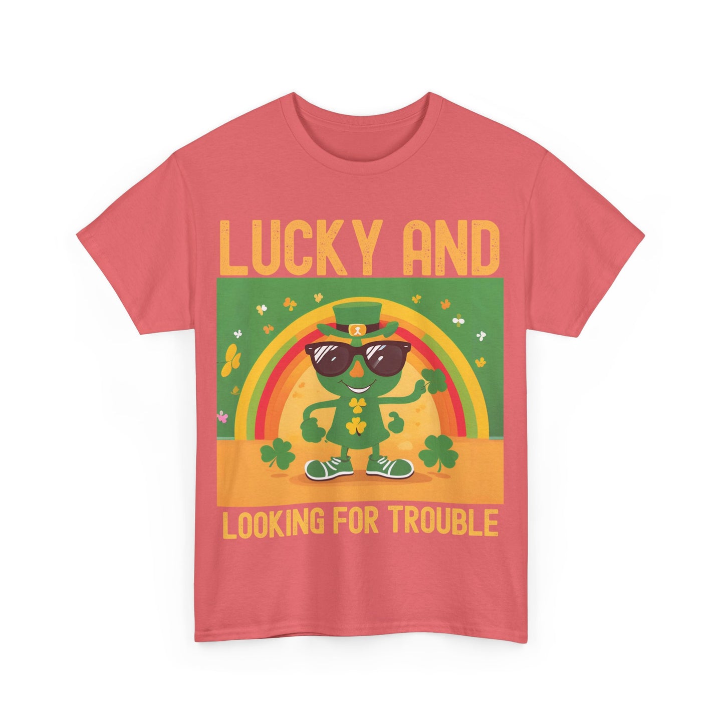 Lucky and Looking for Trouble Unisex Heavy Cotton Tee - Perfect for St. Patrick's Day Fun!